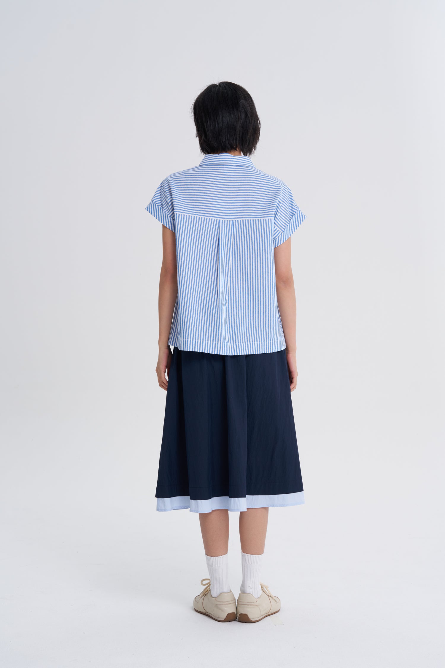 Striped Cap Sleeve Blouse - Stripes Blue
