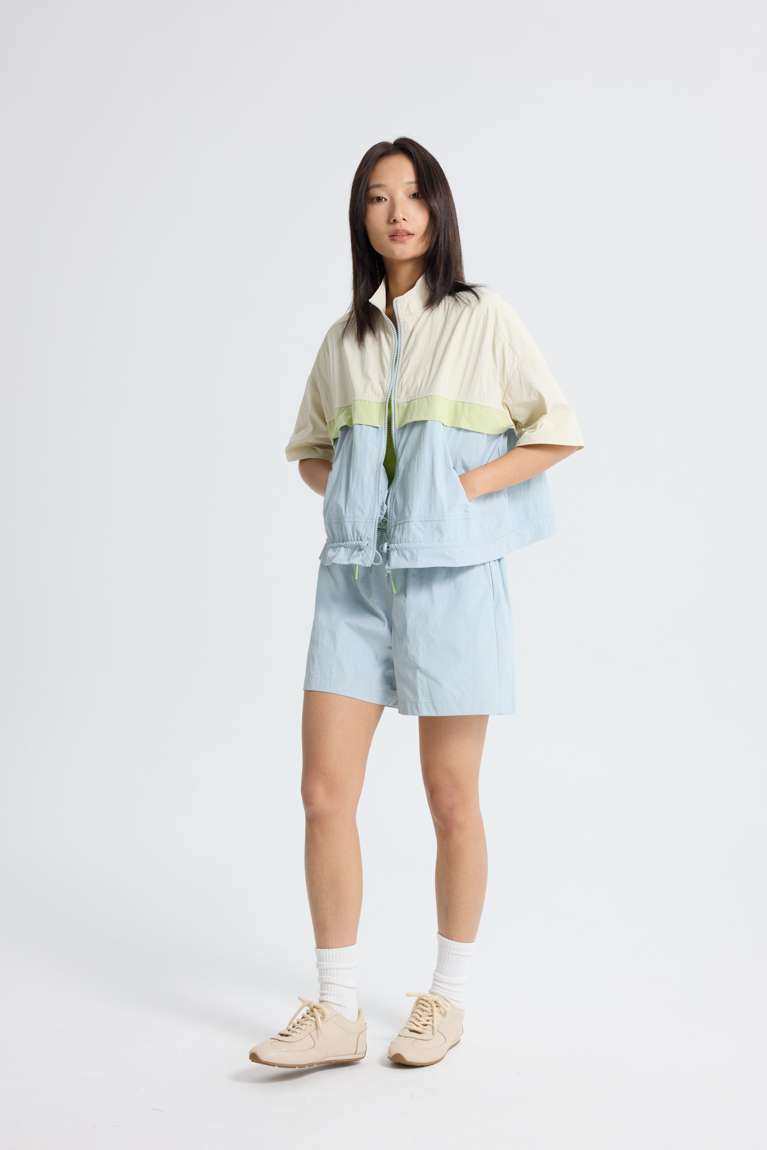 Colourblock Panel Blouse - Dusty Blue
