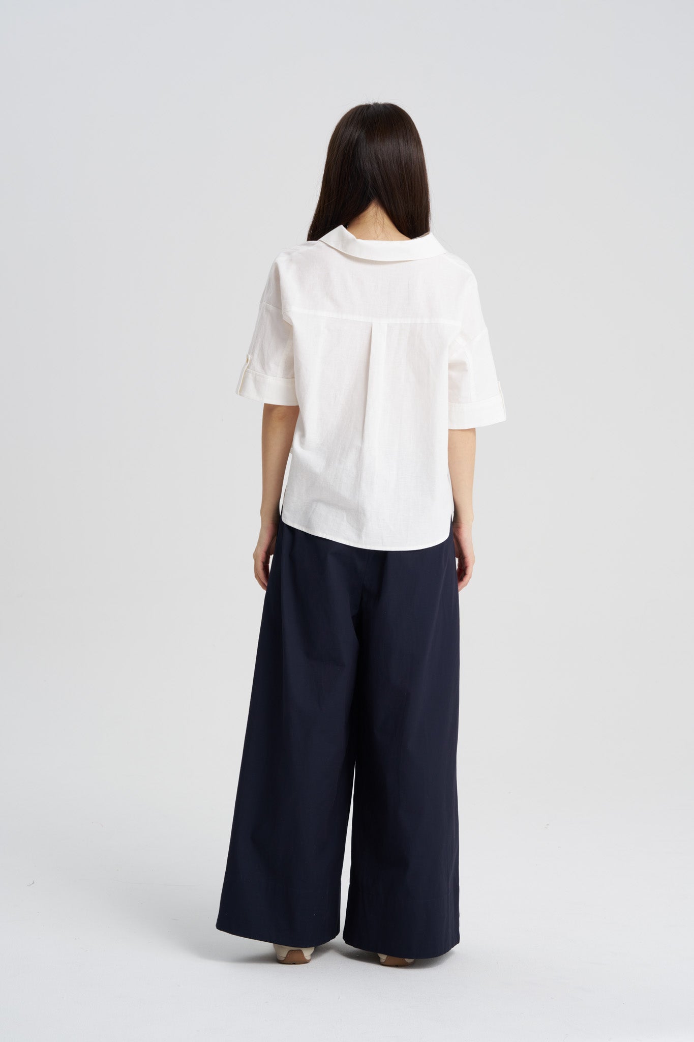 V-Neck Short Sleeve Blouse - Cream
