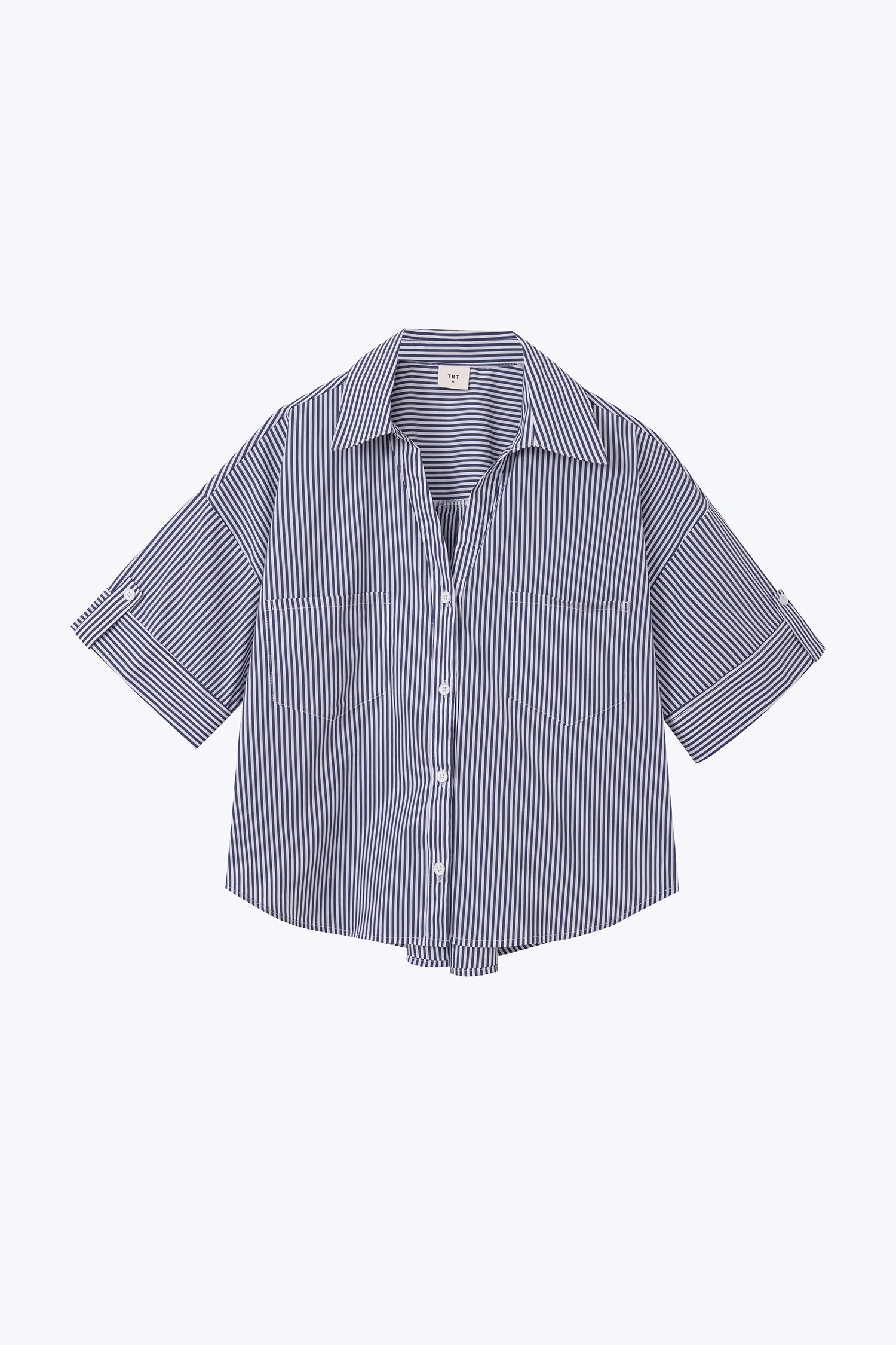 Striped Short Sleeve Blouse - Striped Navy