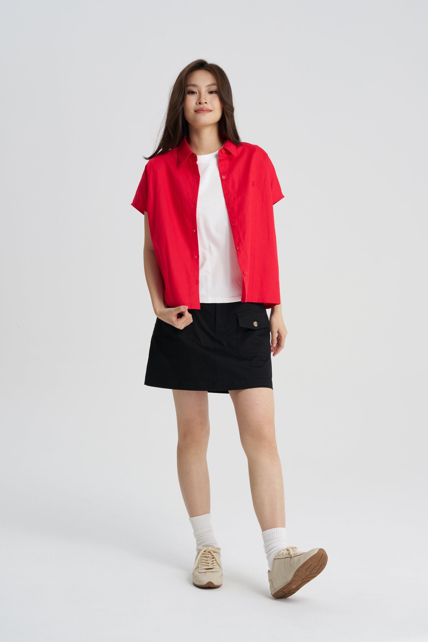 Button Front Blouse - Red