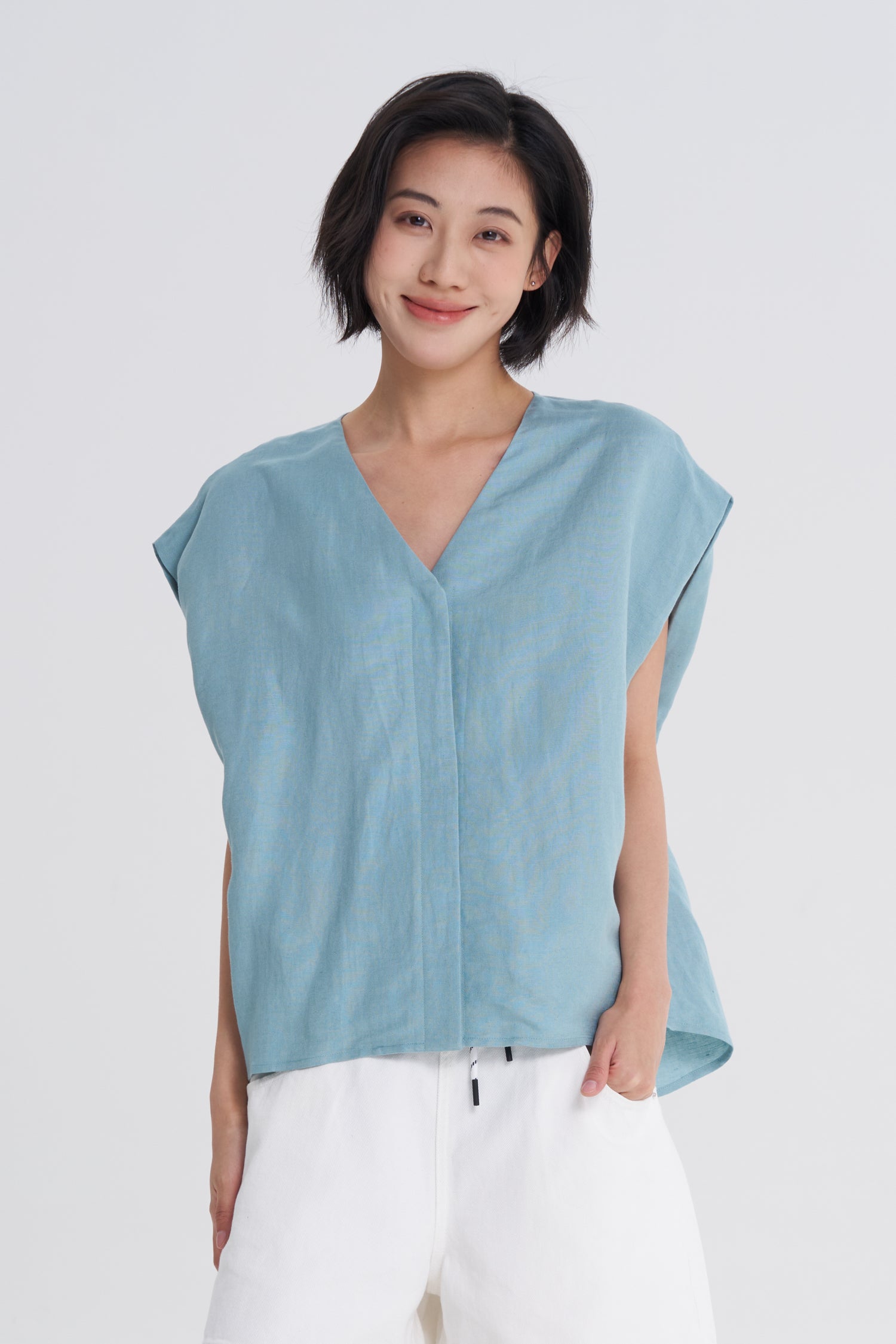 V-Neck Blouse - Sky Blue – The Restyle Trait Malaysia