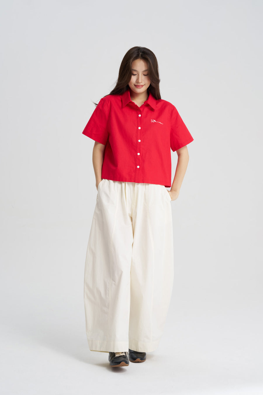 Striped Panelled Blouse - Red