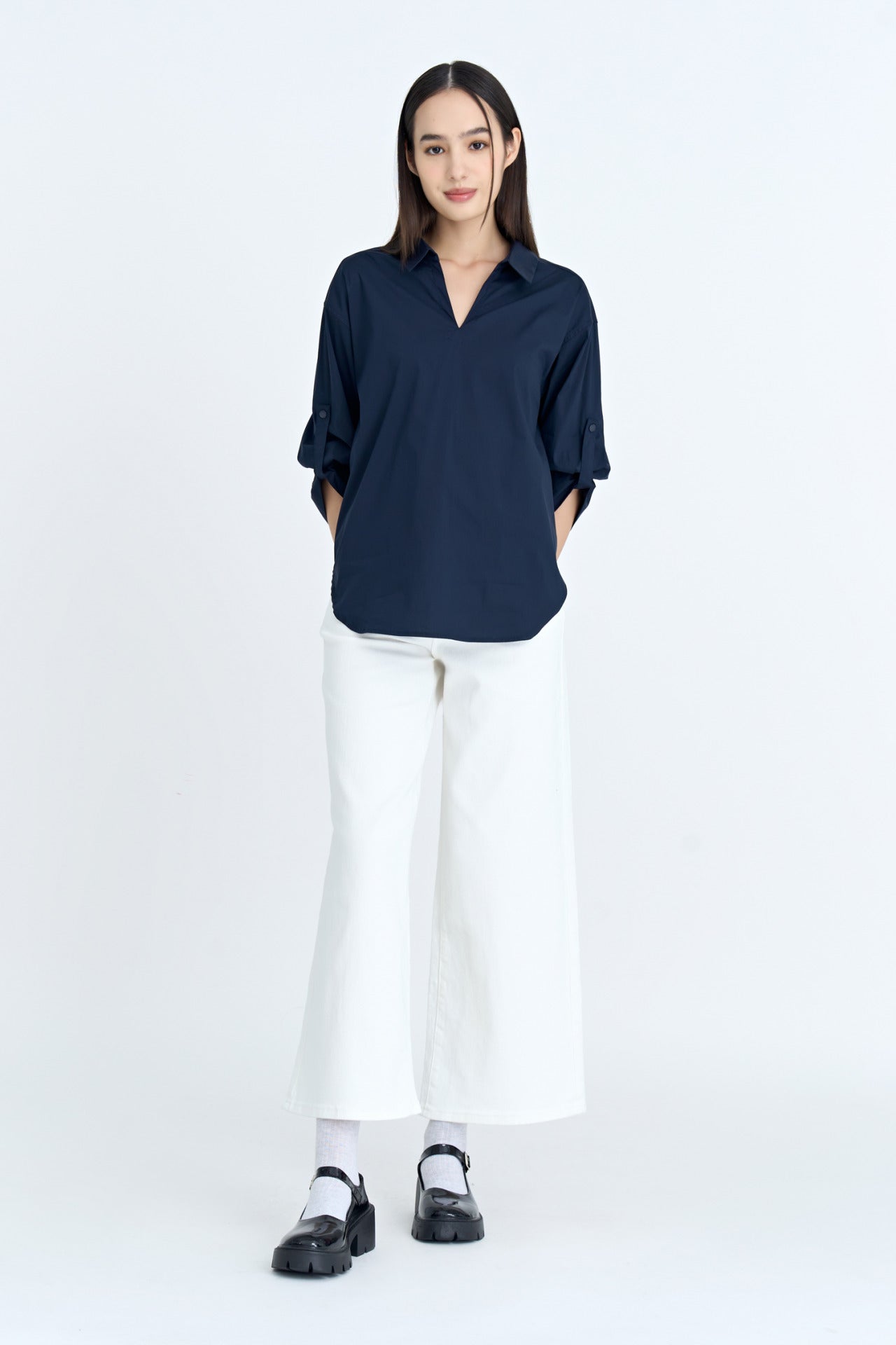 Cotton Collared Blouse - Navy