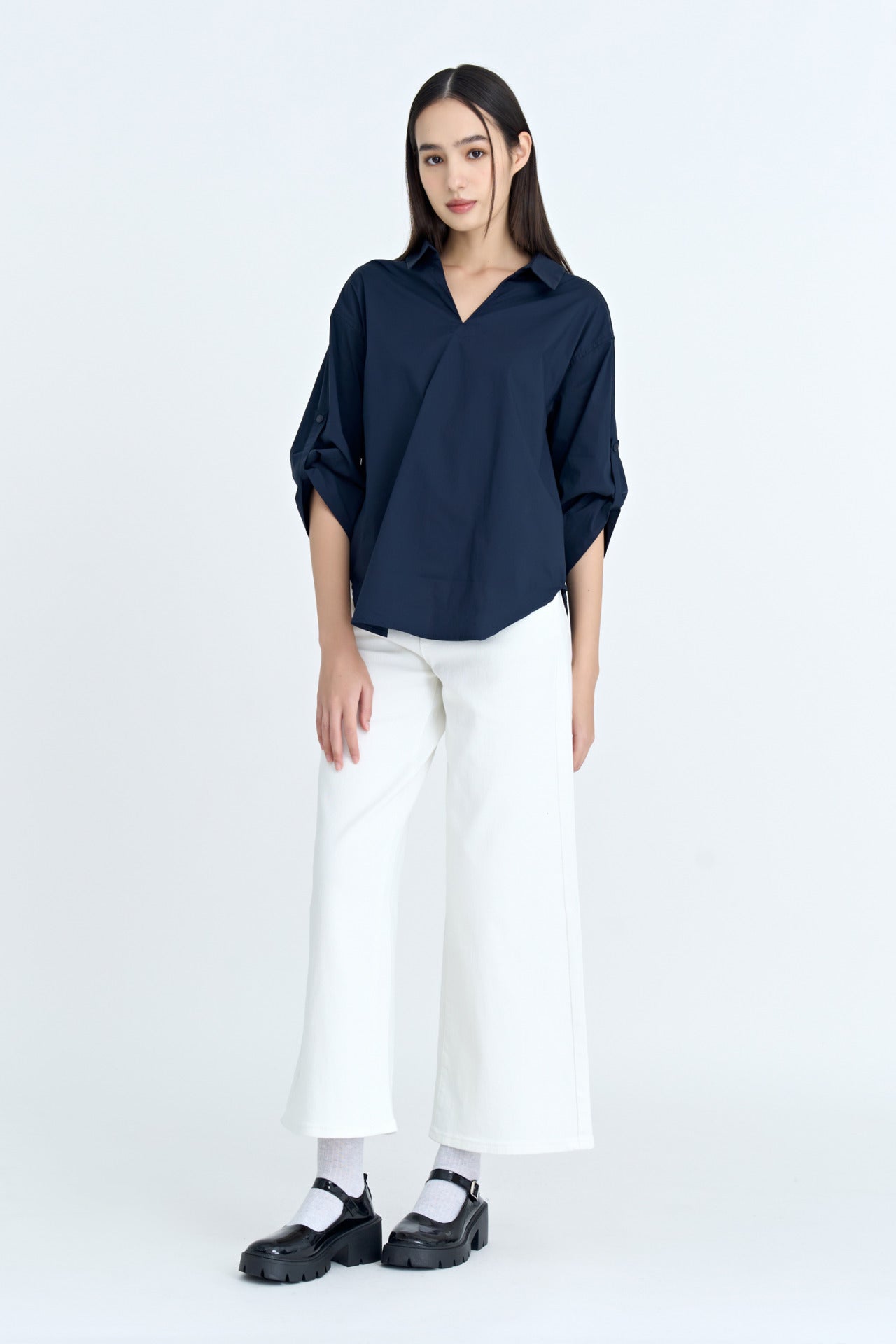 Cotton Collared Blouse - Navy