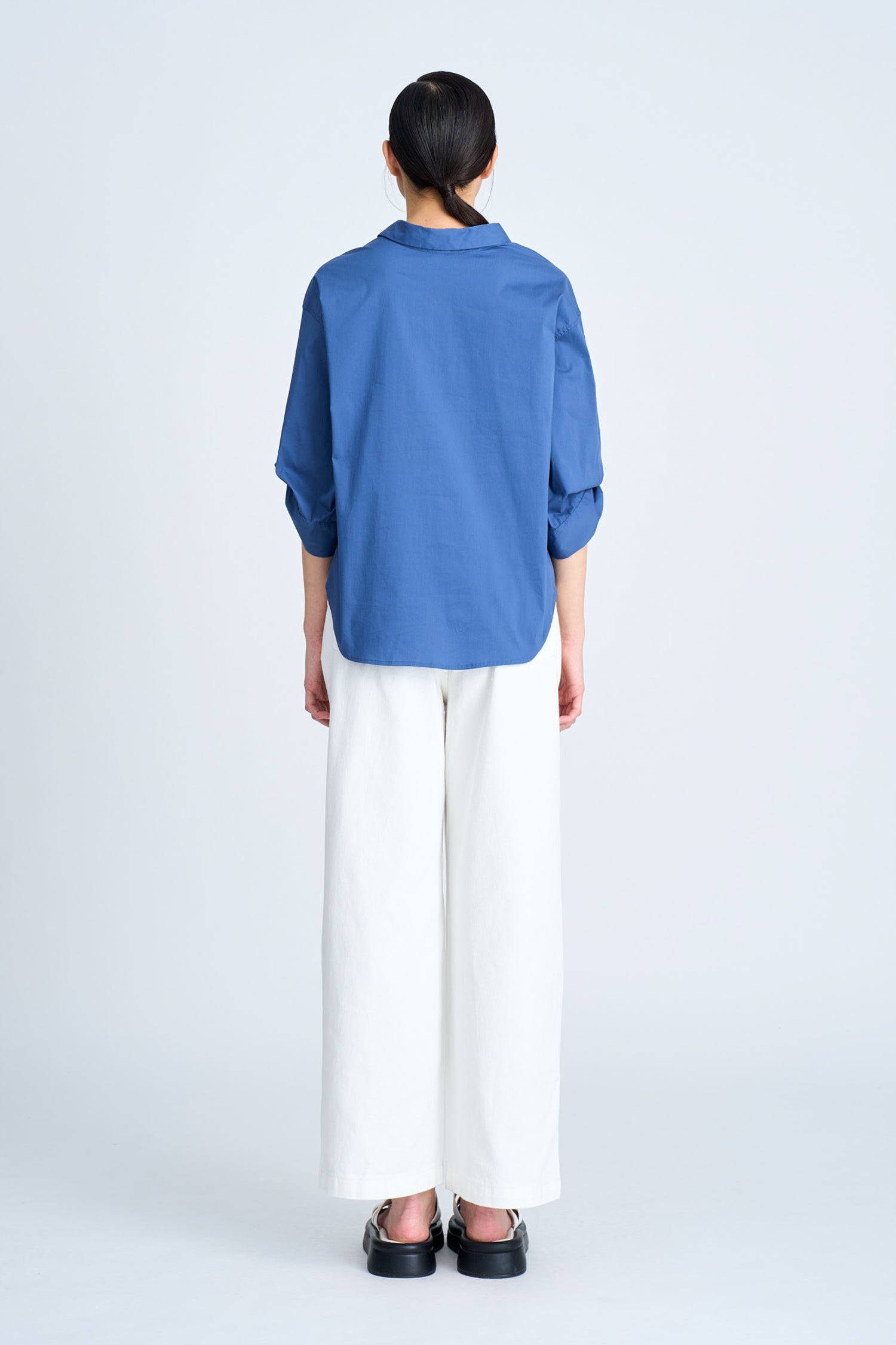 Cotton Collared Blouse - Denim Blue