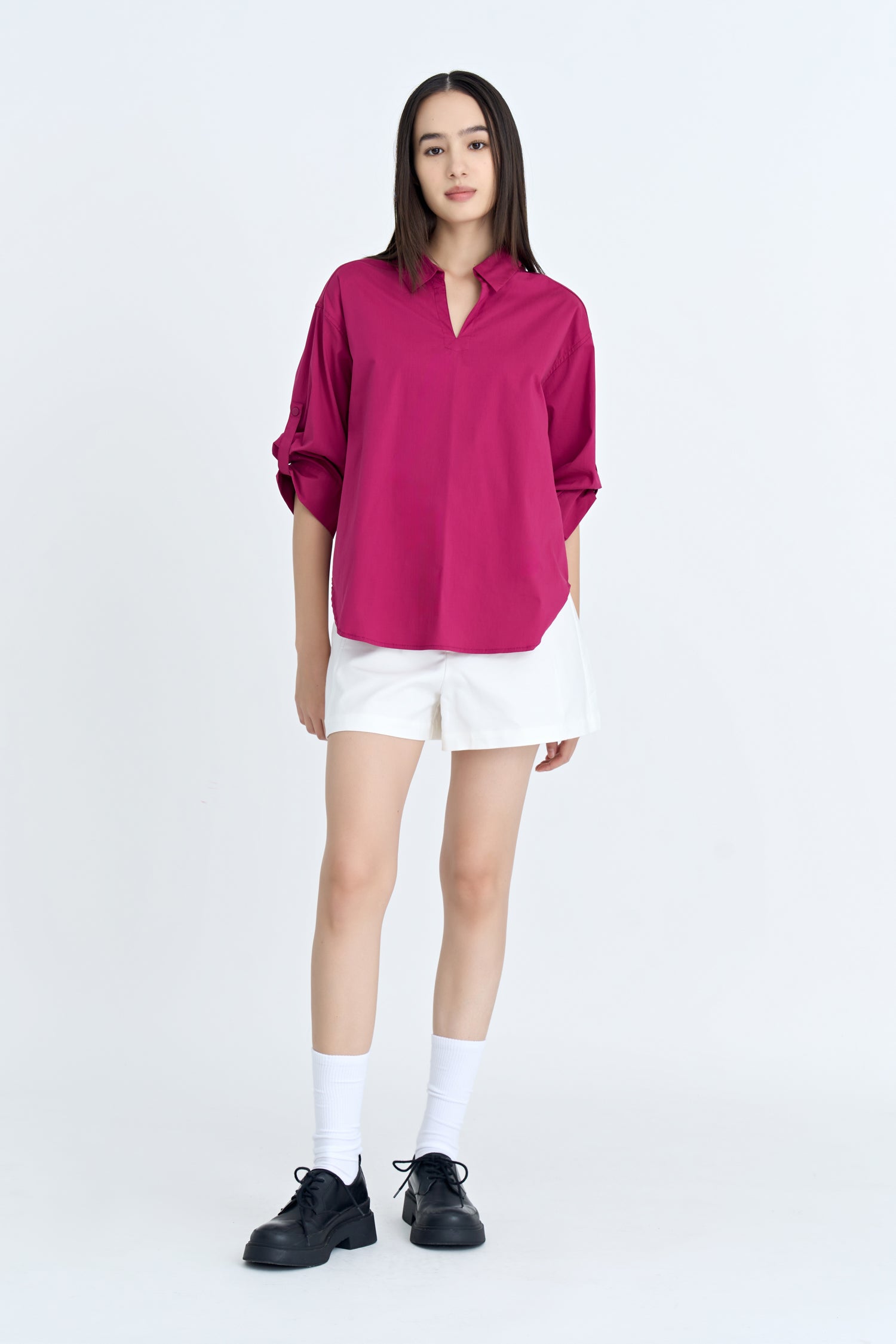 Cotton Collared Blouse - Plum