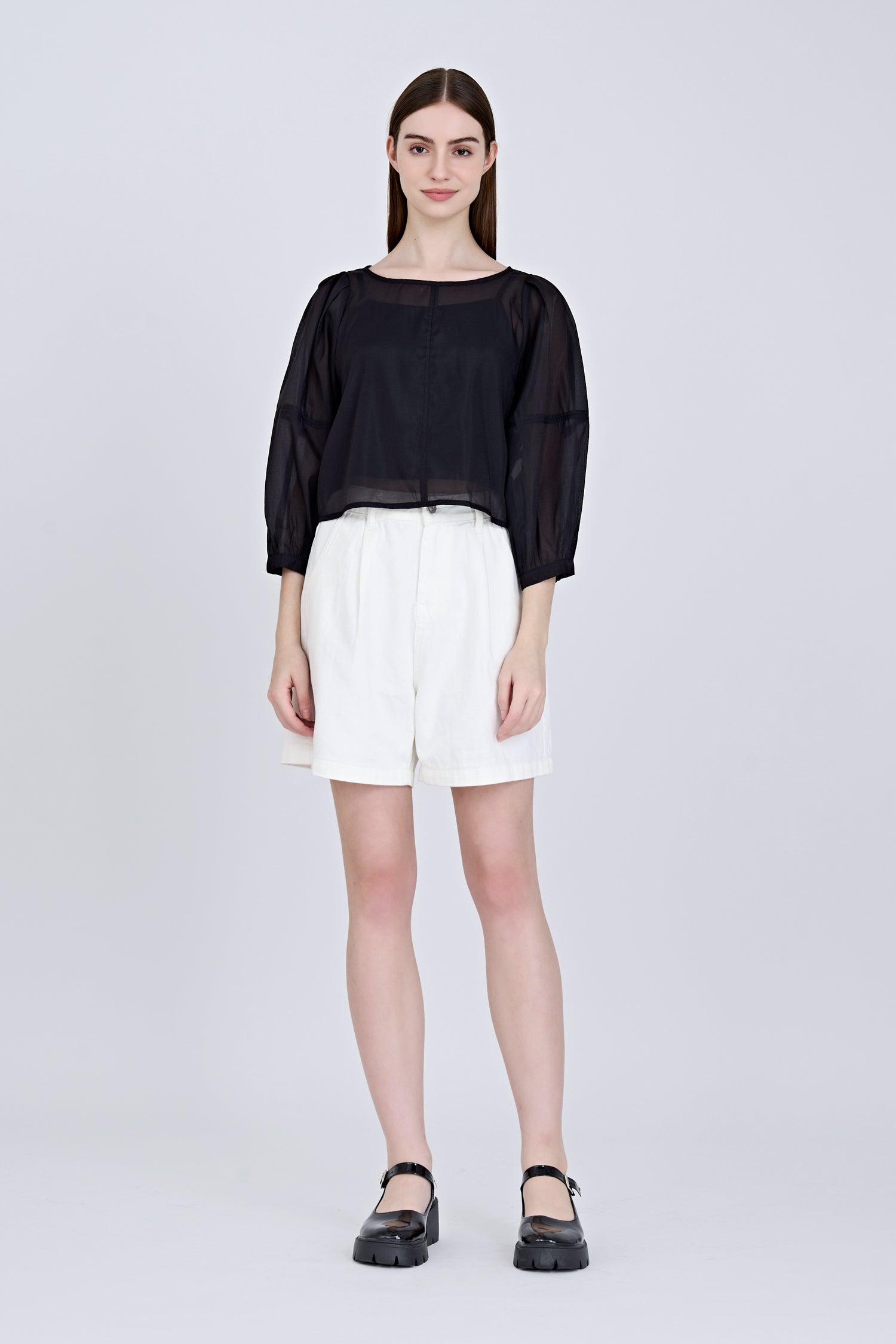 Organza Puff Sleeve Blouse - Black