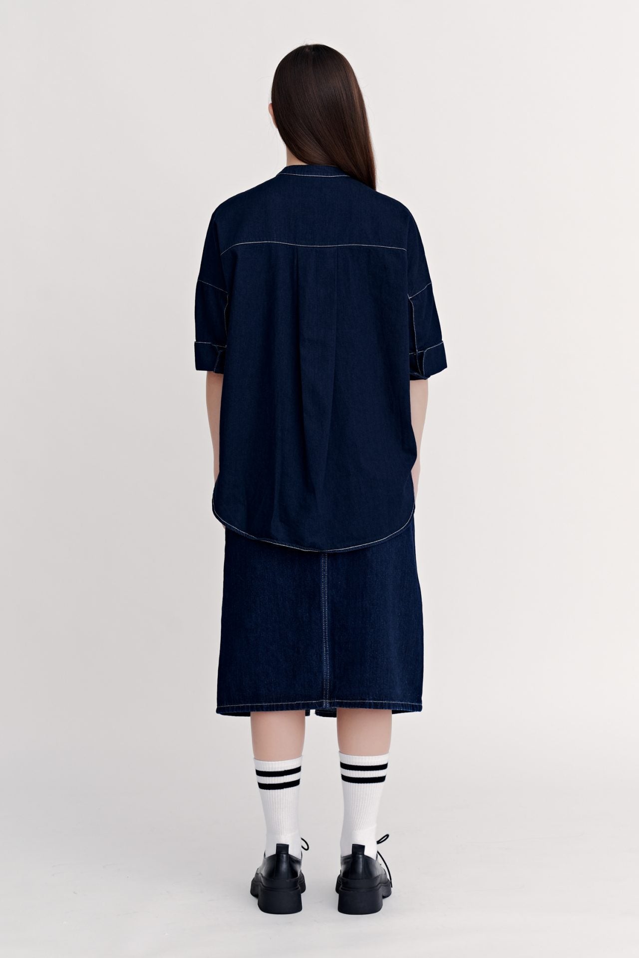 Denim Wide Cut Blouse - Dark Denim