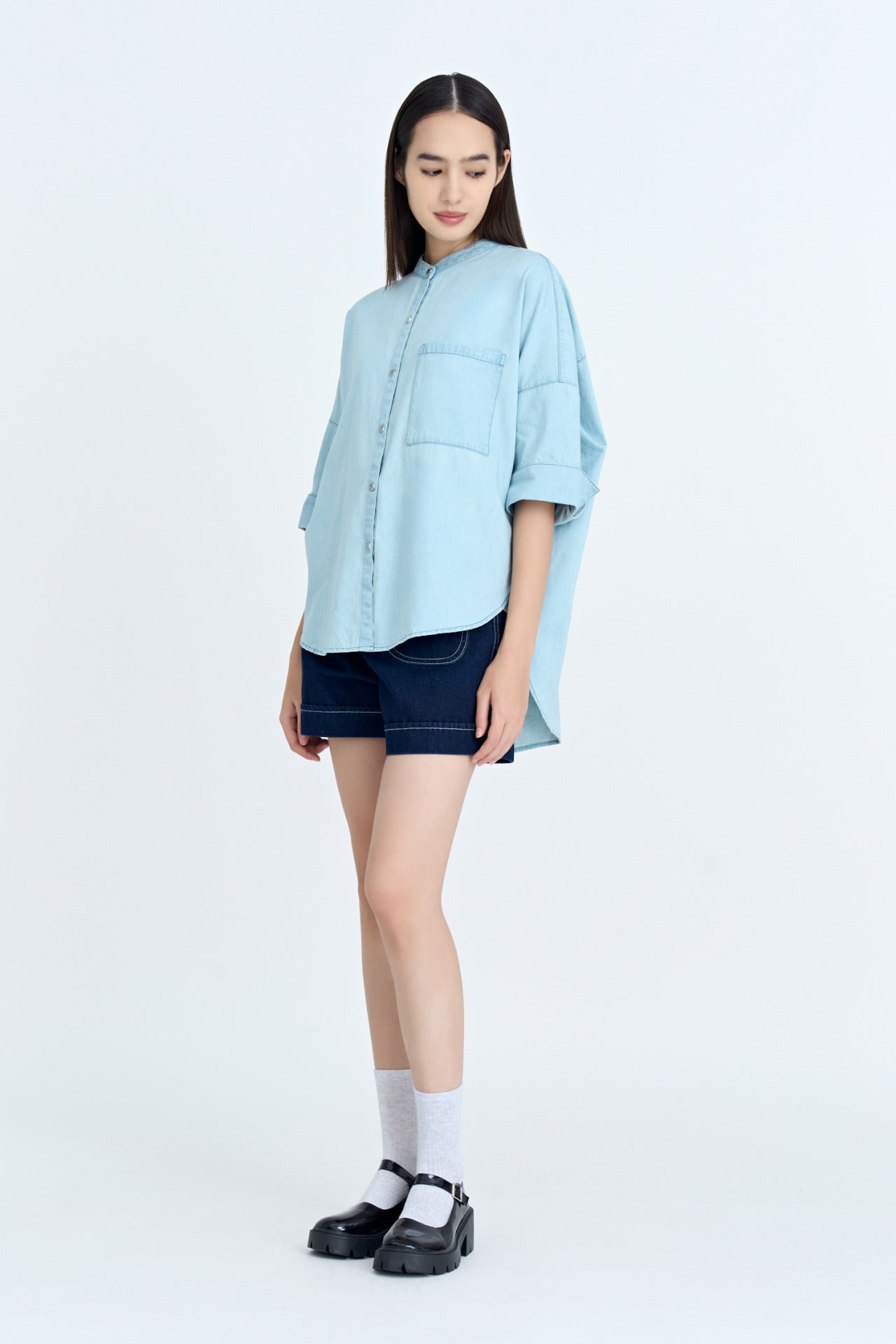 Denim Wide Cut Blouse - Light Denim