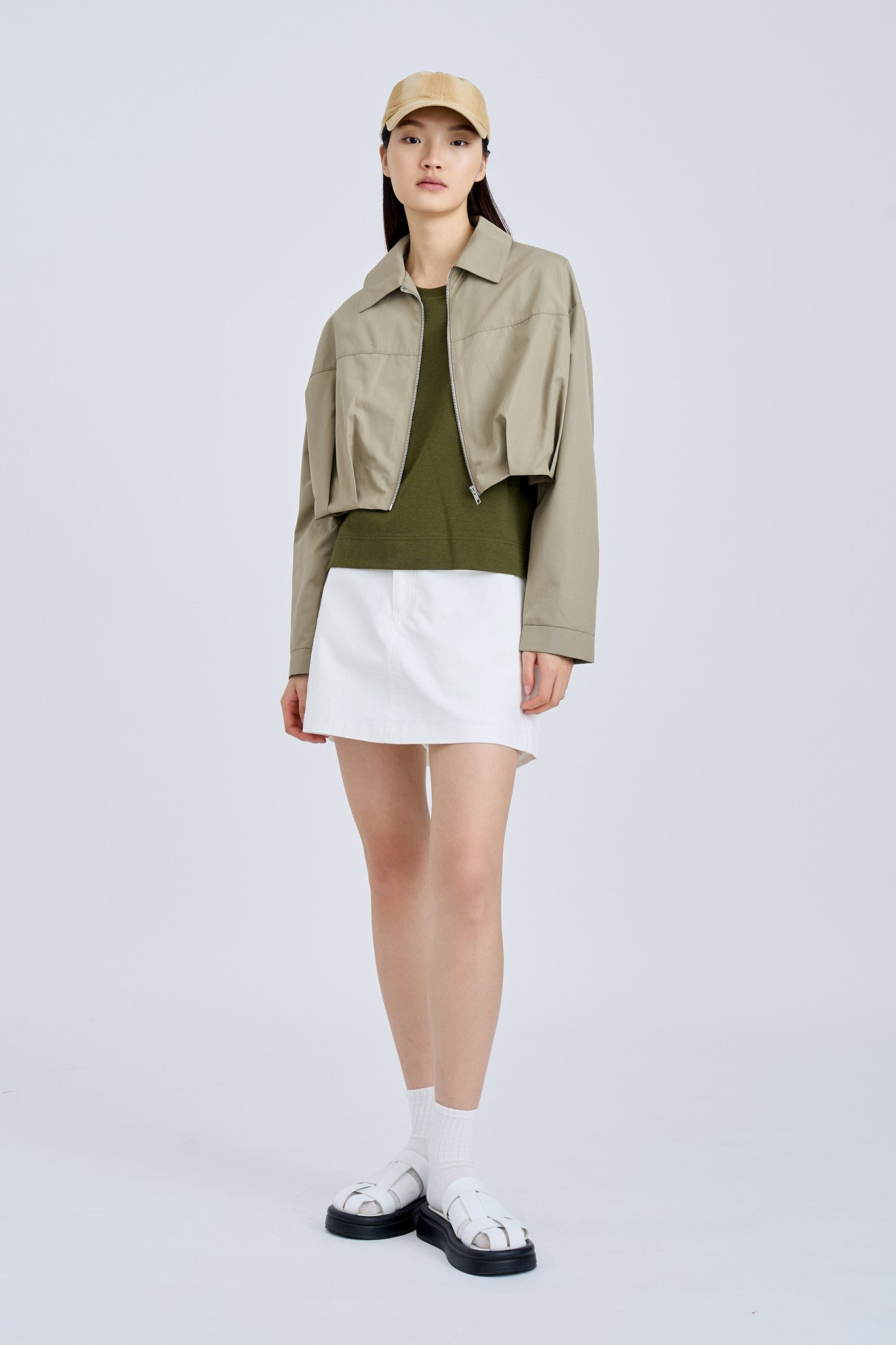 Pleated Hem Blouse - Khaki Green