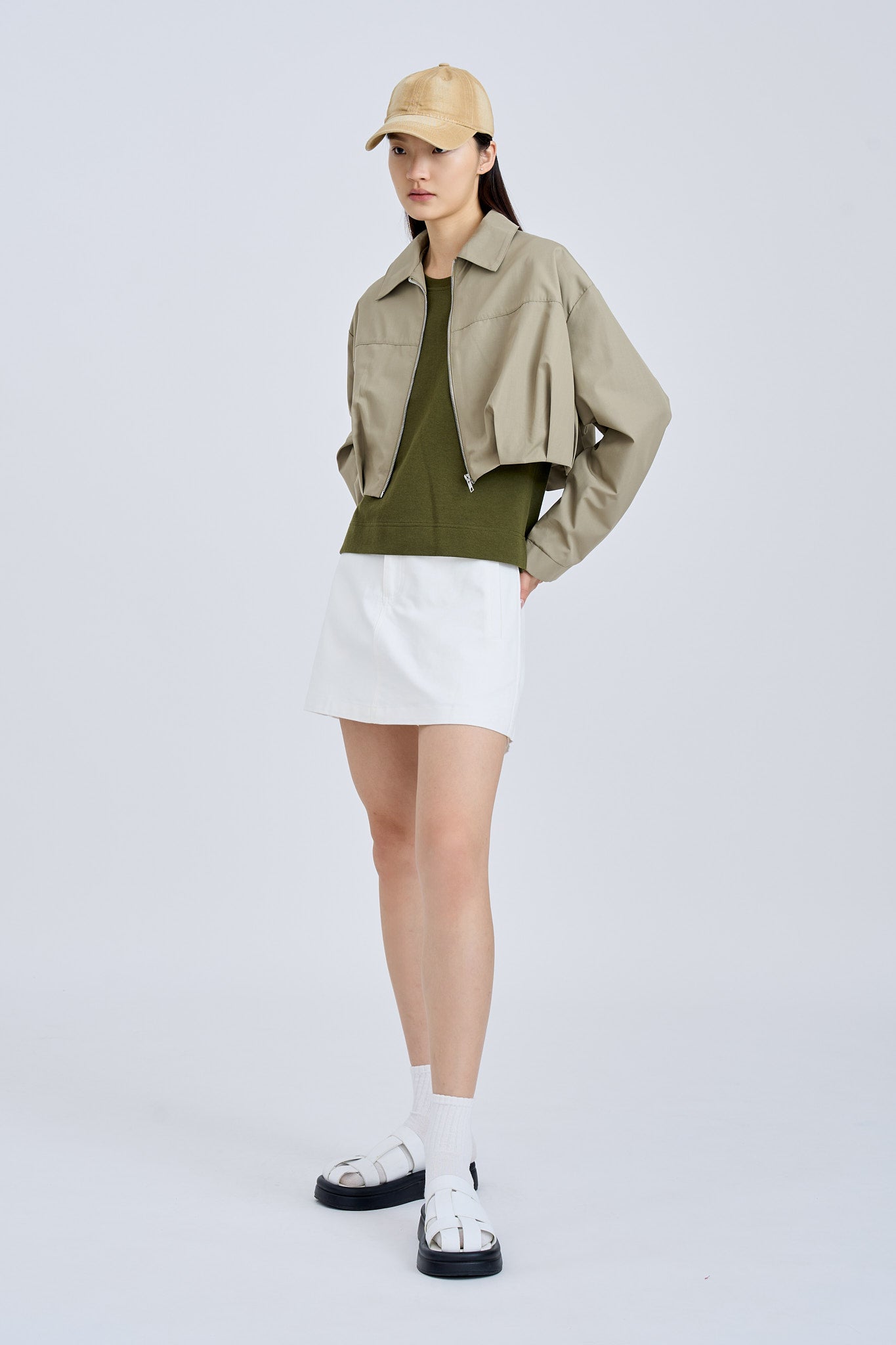 Pleated Hem Blouse - Khaki Green