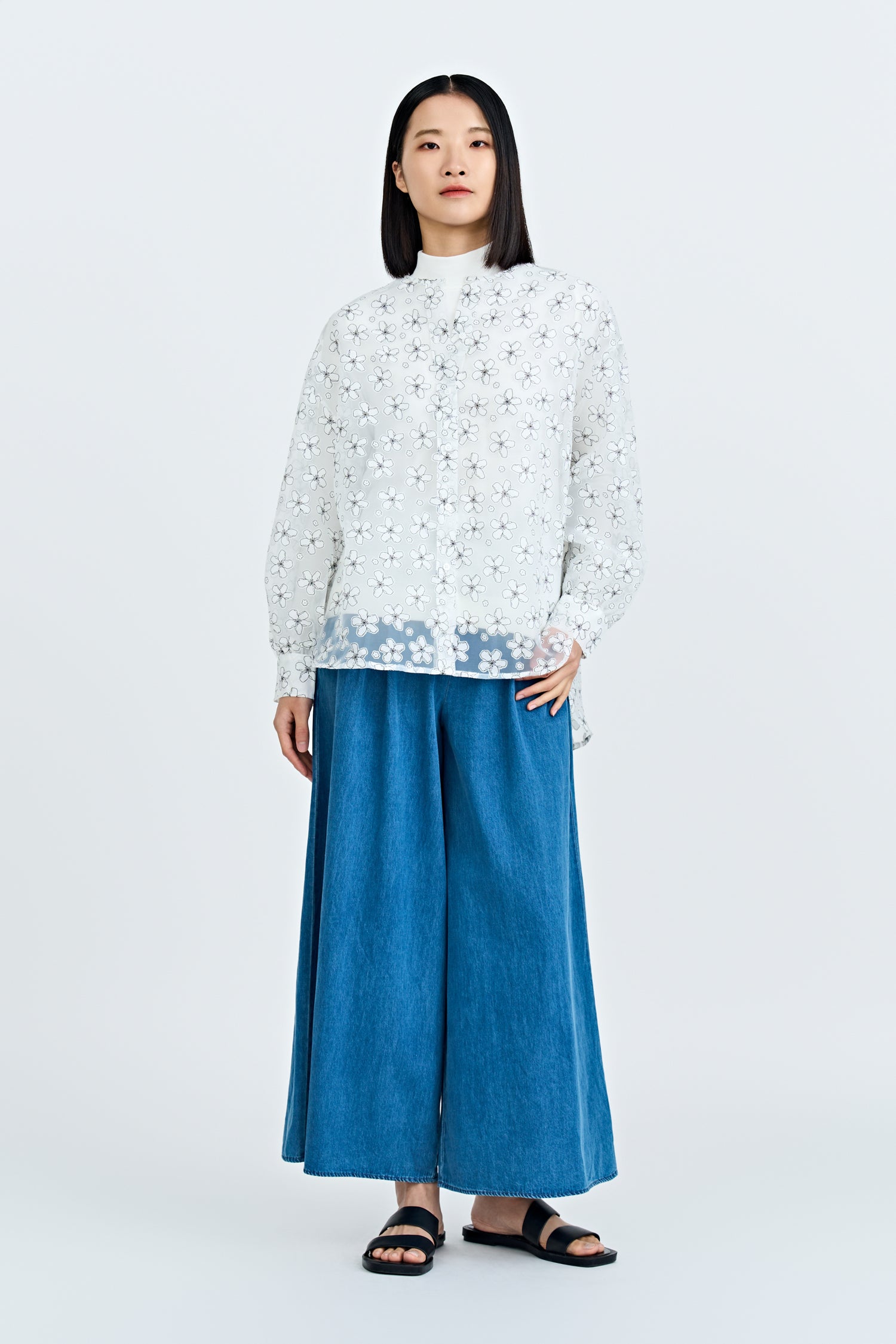 Floral Button Front Blouse - Cream