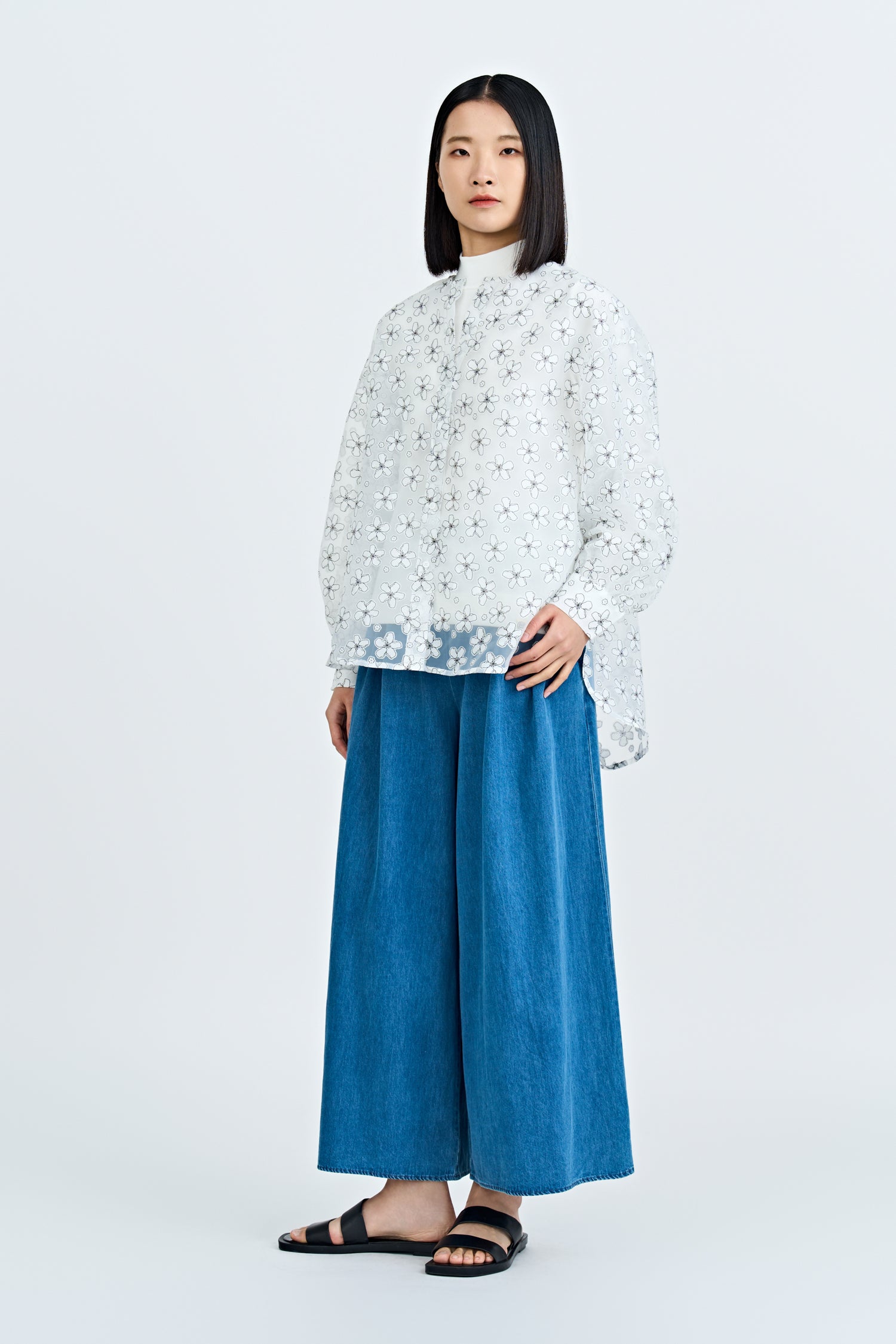 Floral Button Front Blouse - Cream