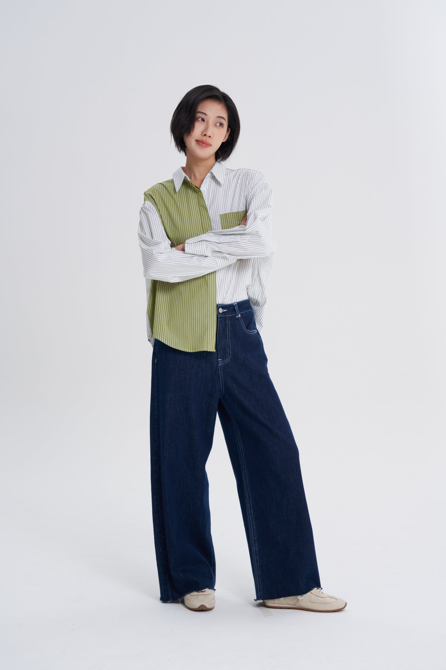 Contrast Striped Blouse - Olive Stripes