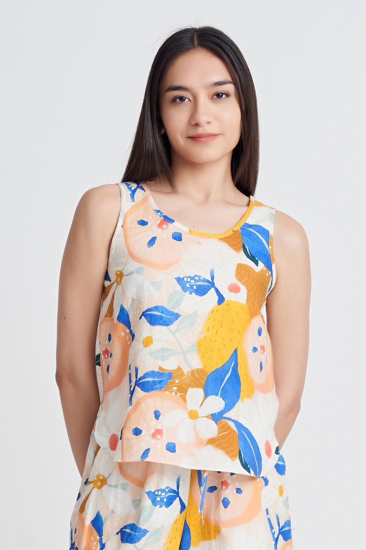 Linen Floral Sleeveless Blouse