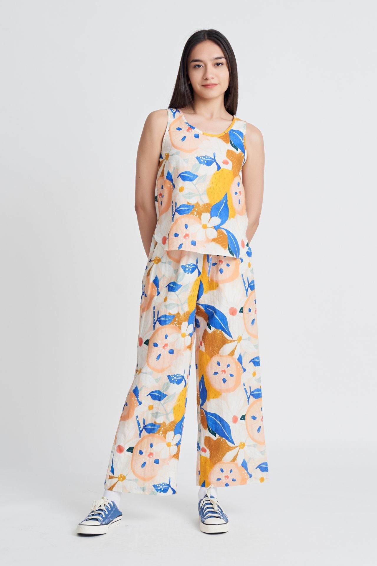 Linen Floral Sleeveless Blouse