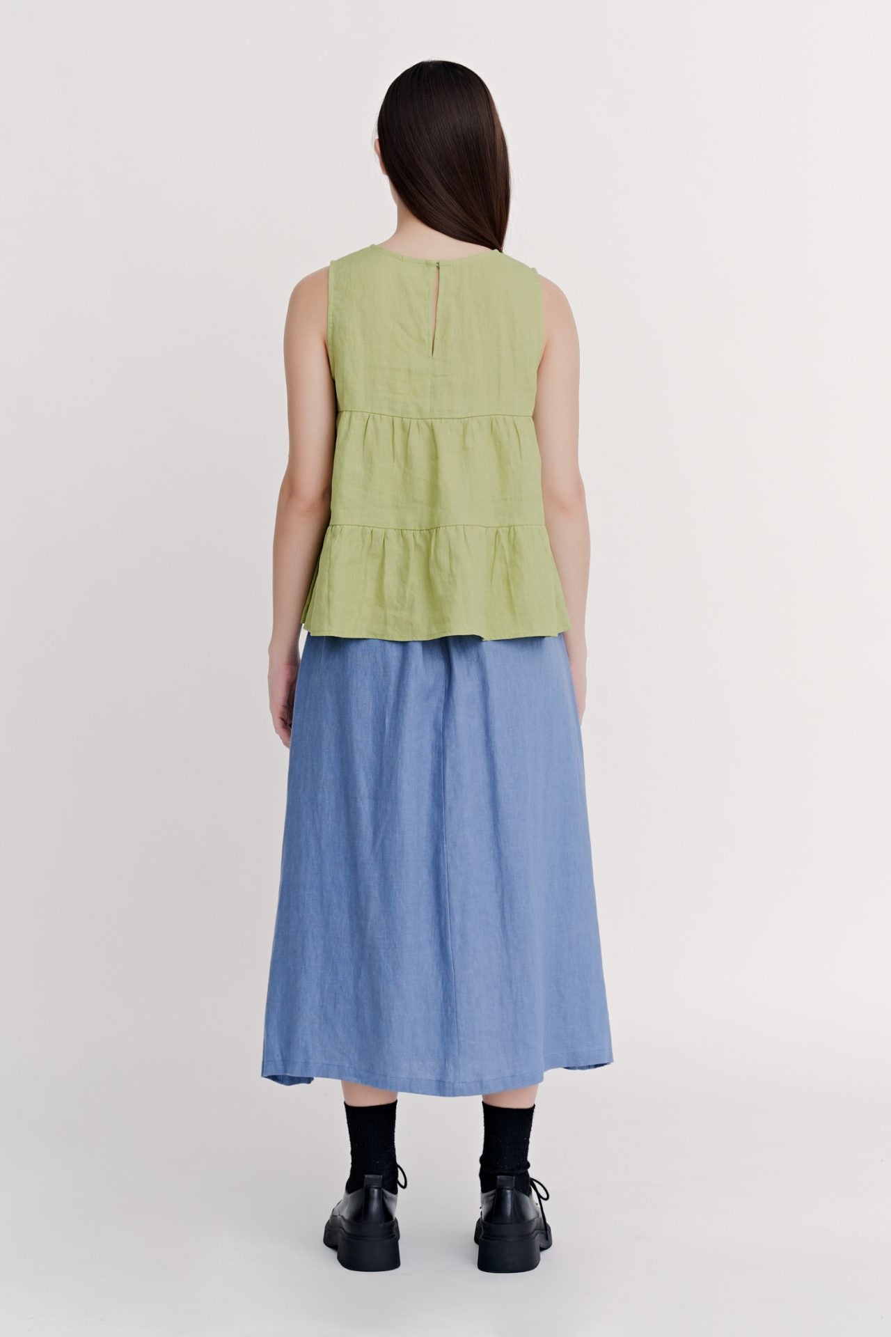 Tiered Sleeveless Blouse - Apple Green