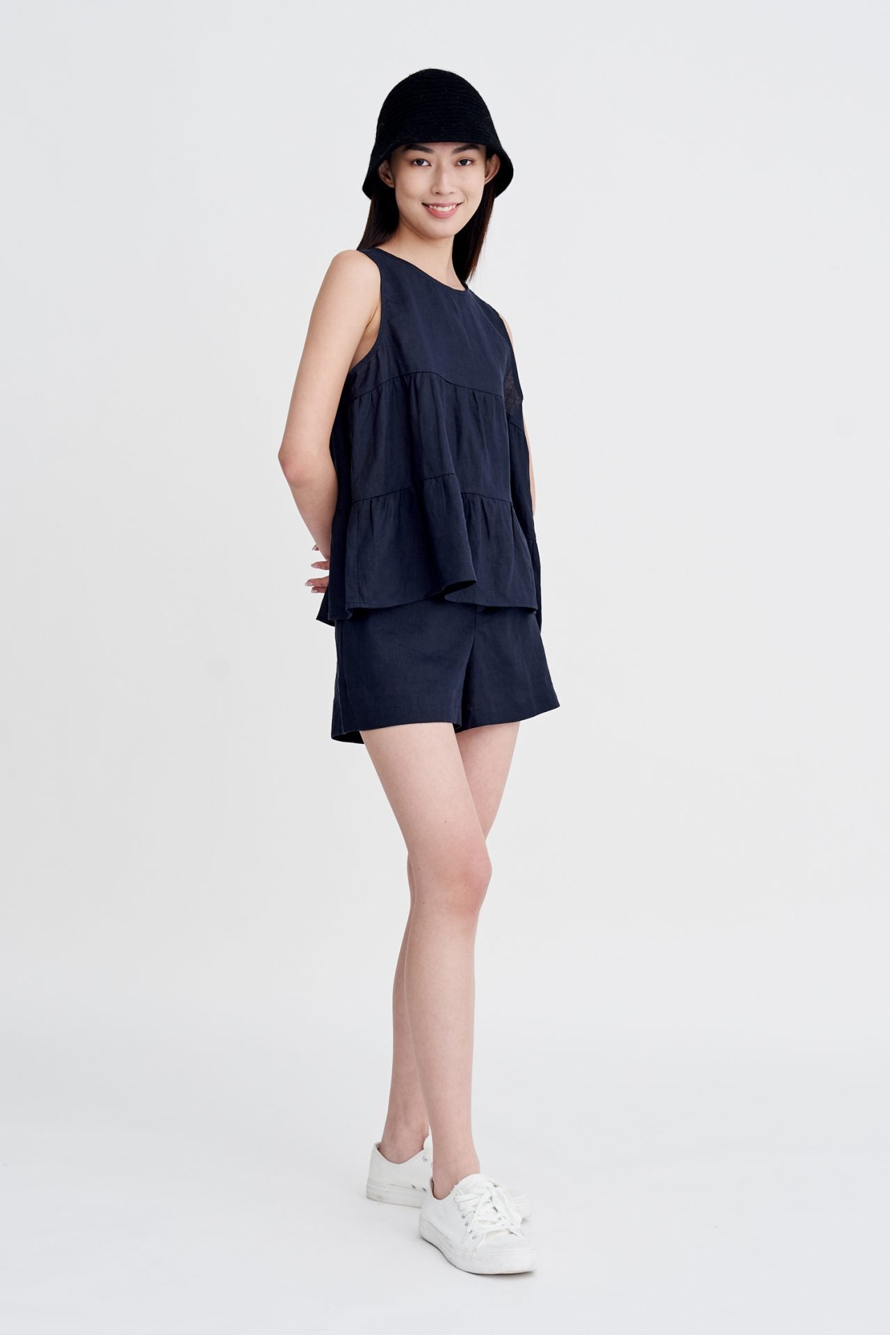 Tiered Sleeveless Blouse - Navy