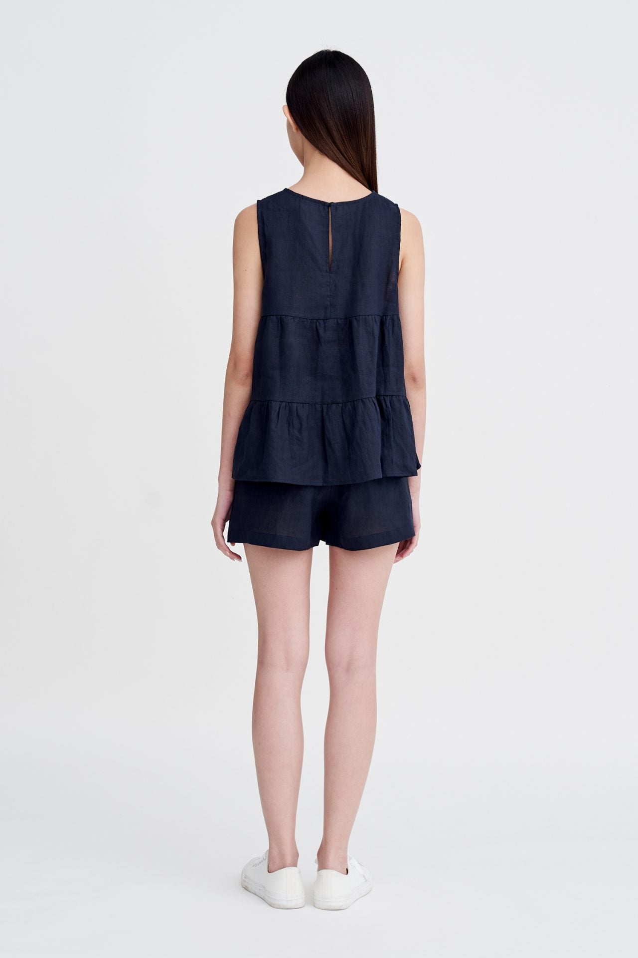 Tiered Sleeveless Blouse - Navy