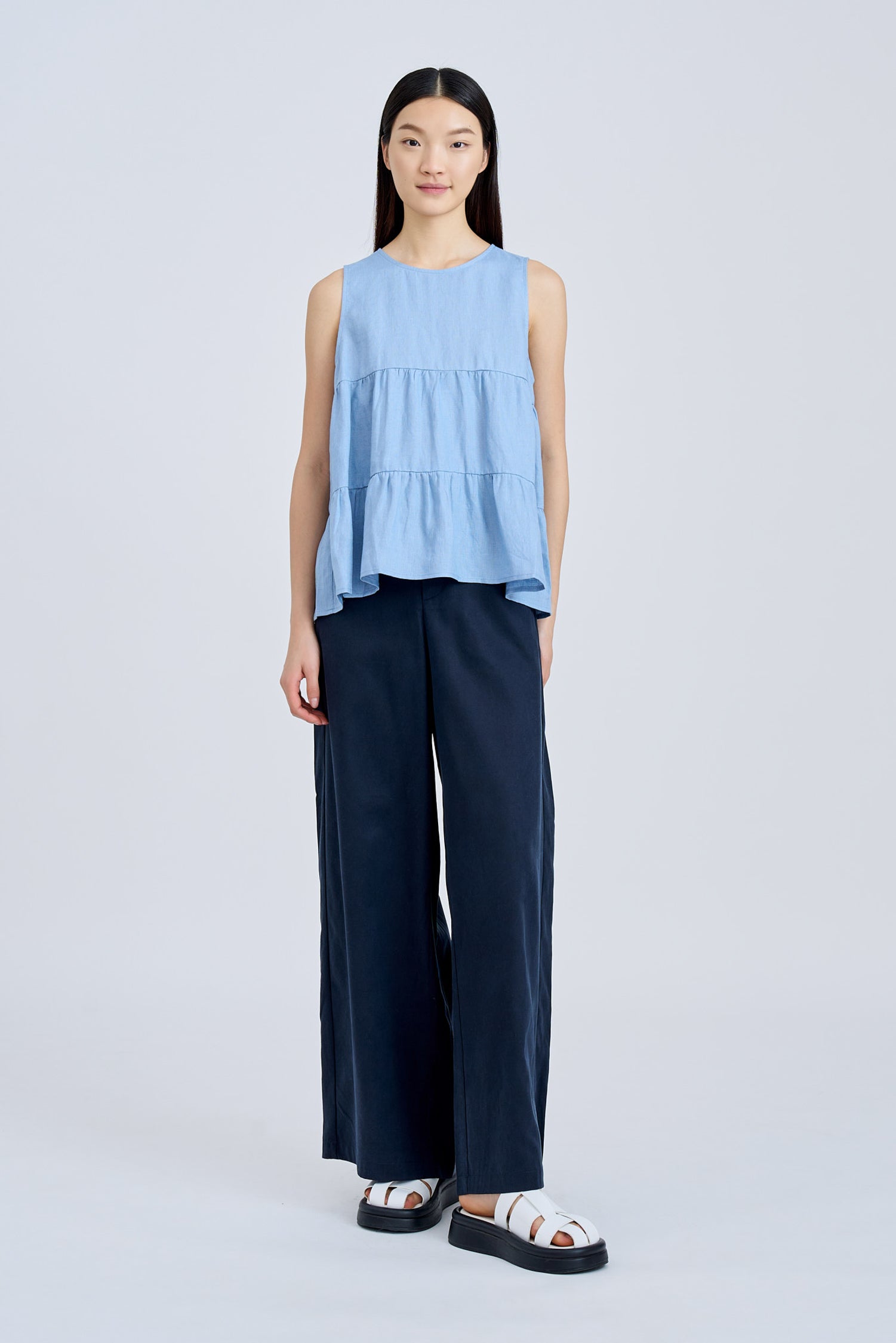 Tiered Sleeveless Blouse - Dusty Blue