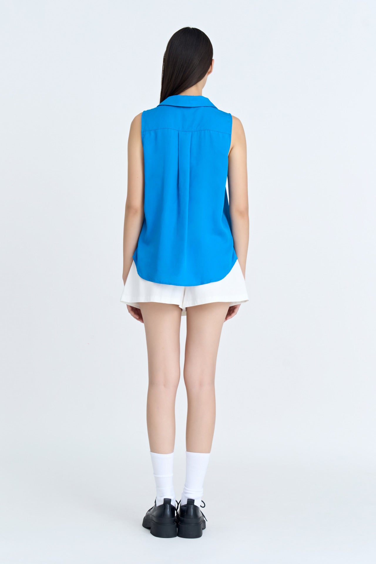 Notched Collar Sleeveless Blouse - Deep Sky Blue
