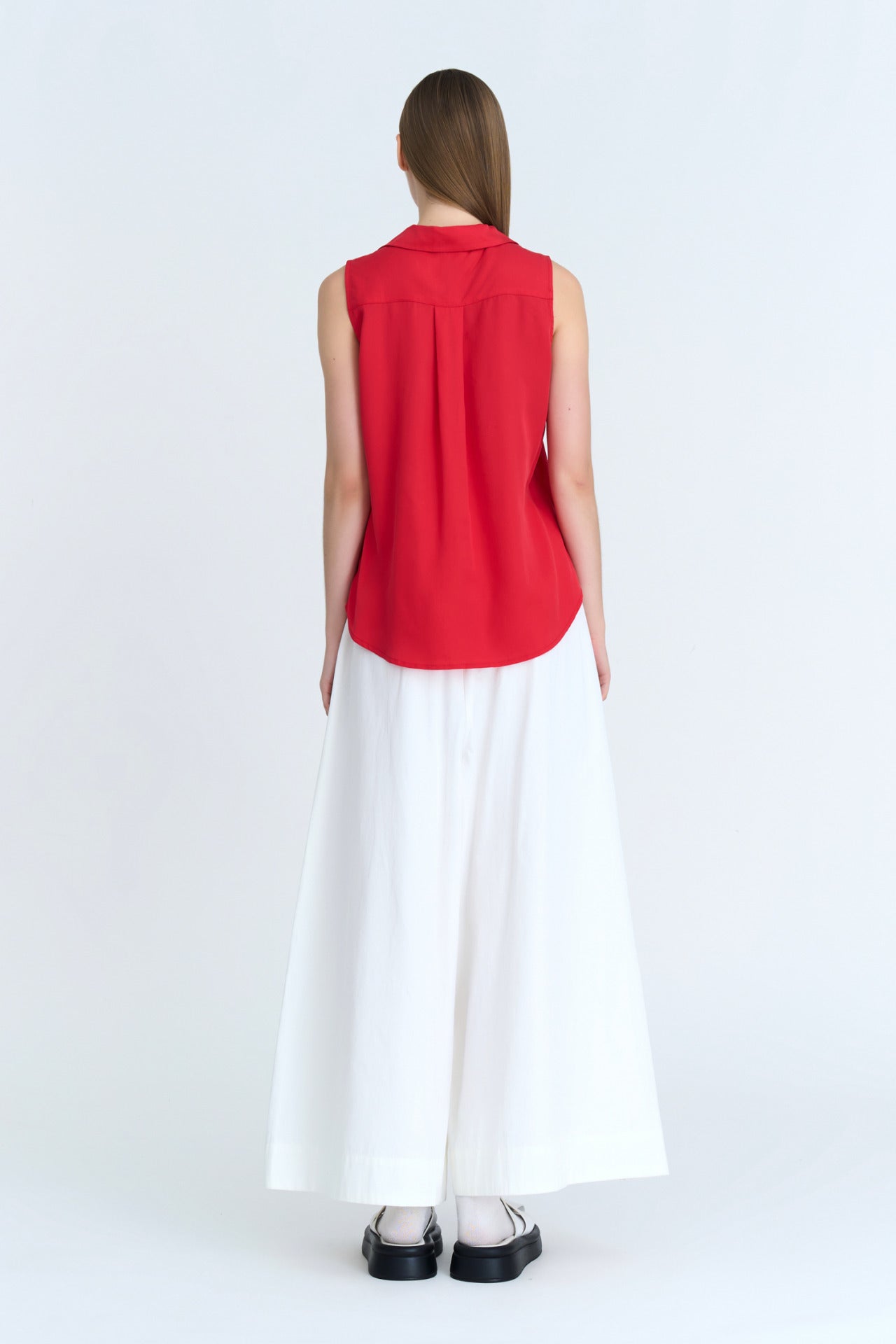 Notched Collar Sleeveless Blouse - Red