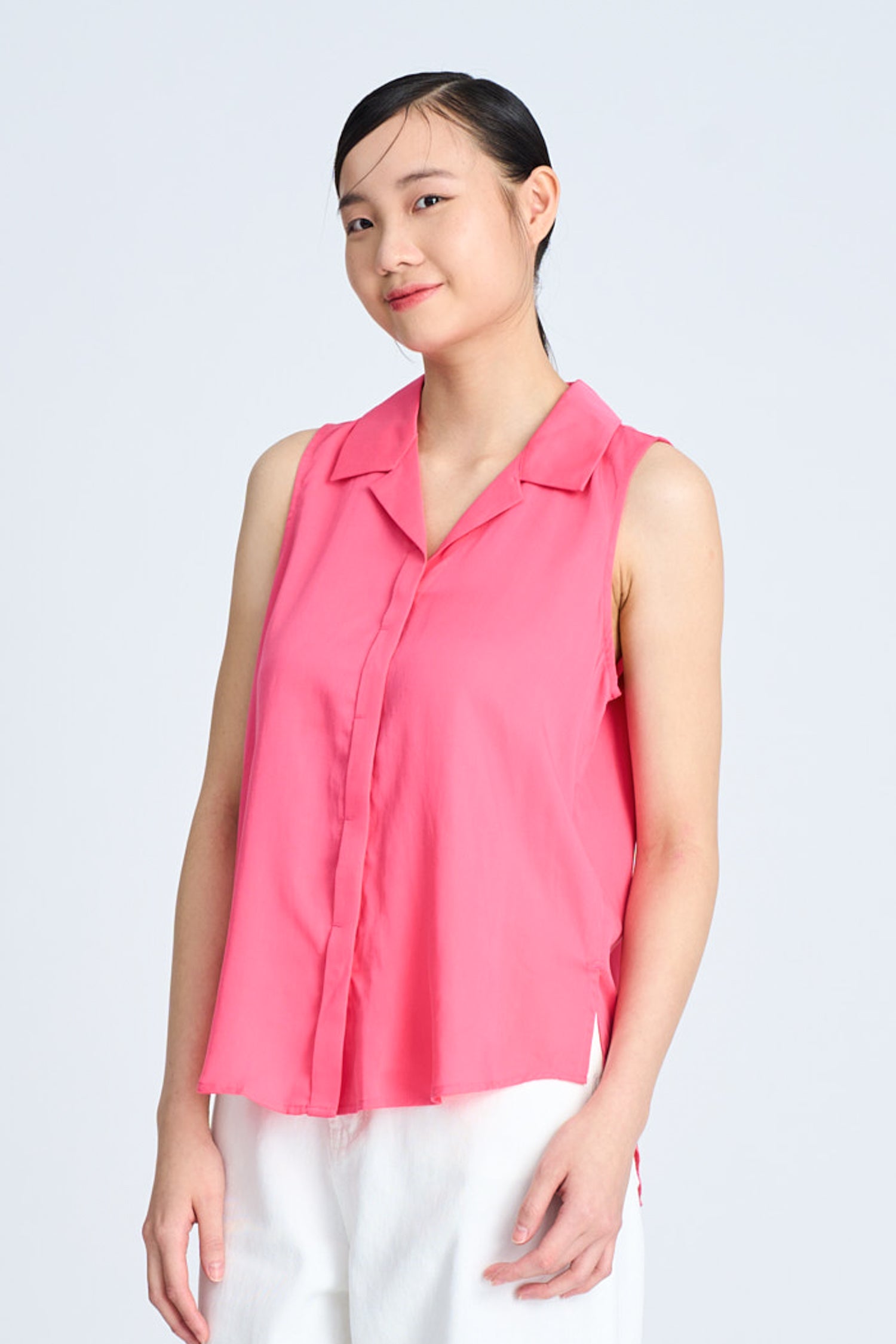 Notched Collar Sleeveless Blouse - Hot Pink