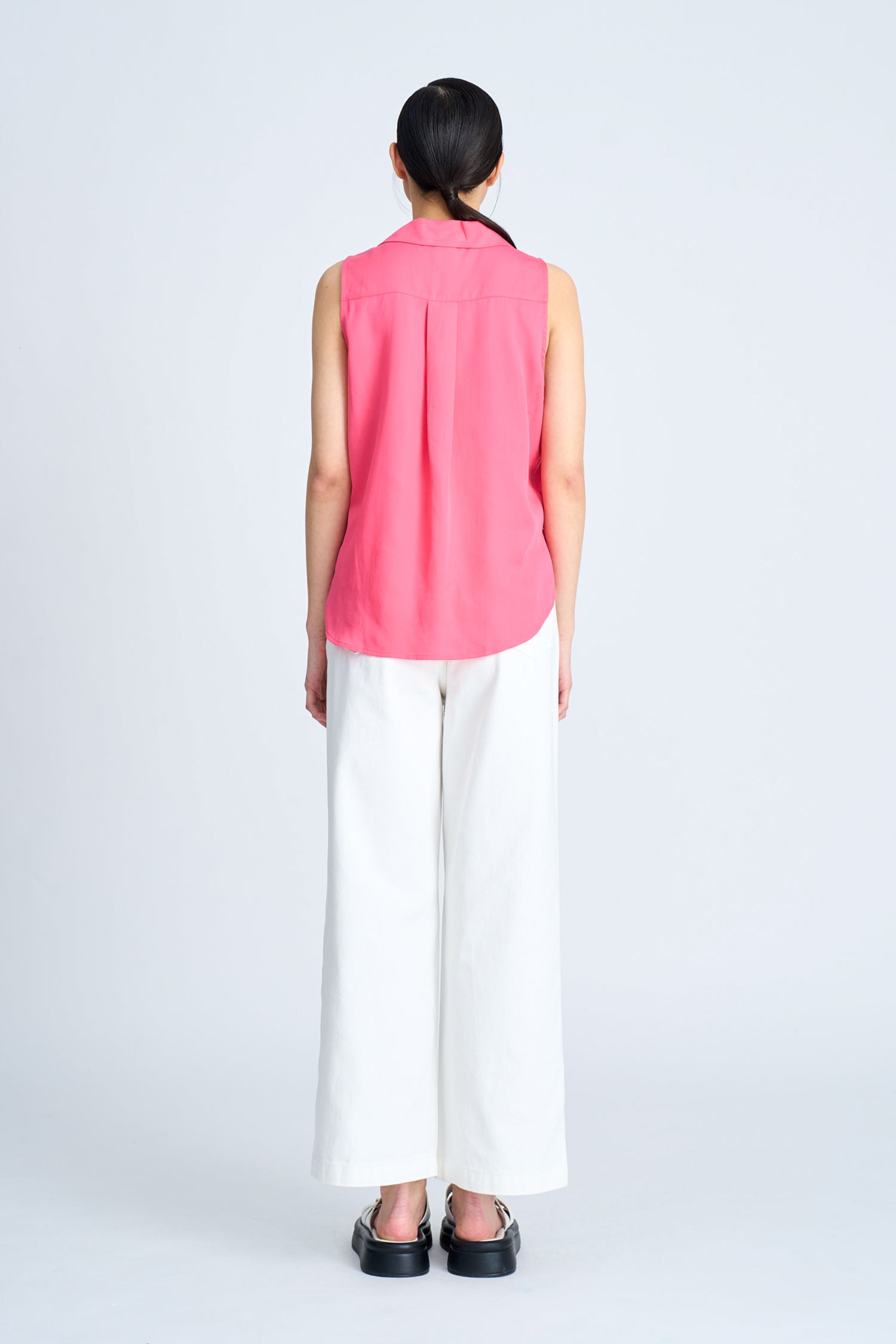 Notched Collar Sleeveless Blouse - Hot Pink