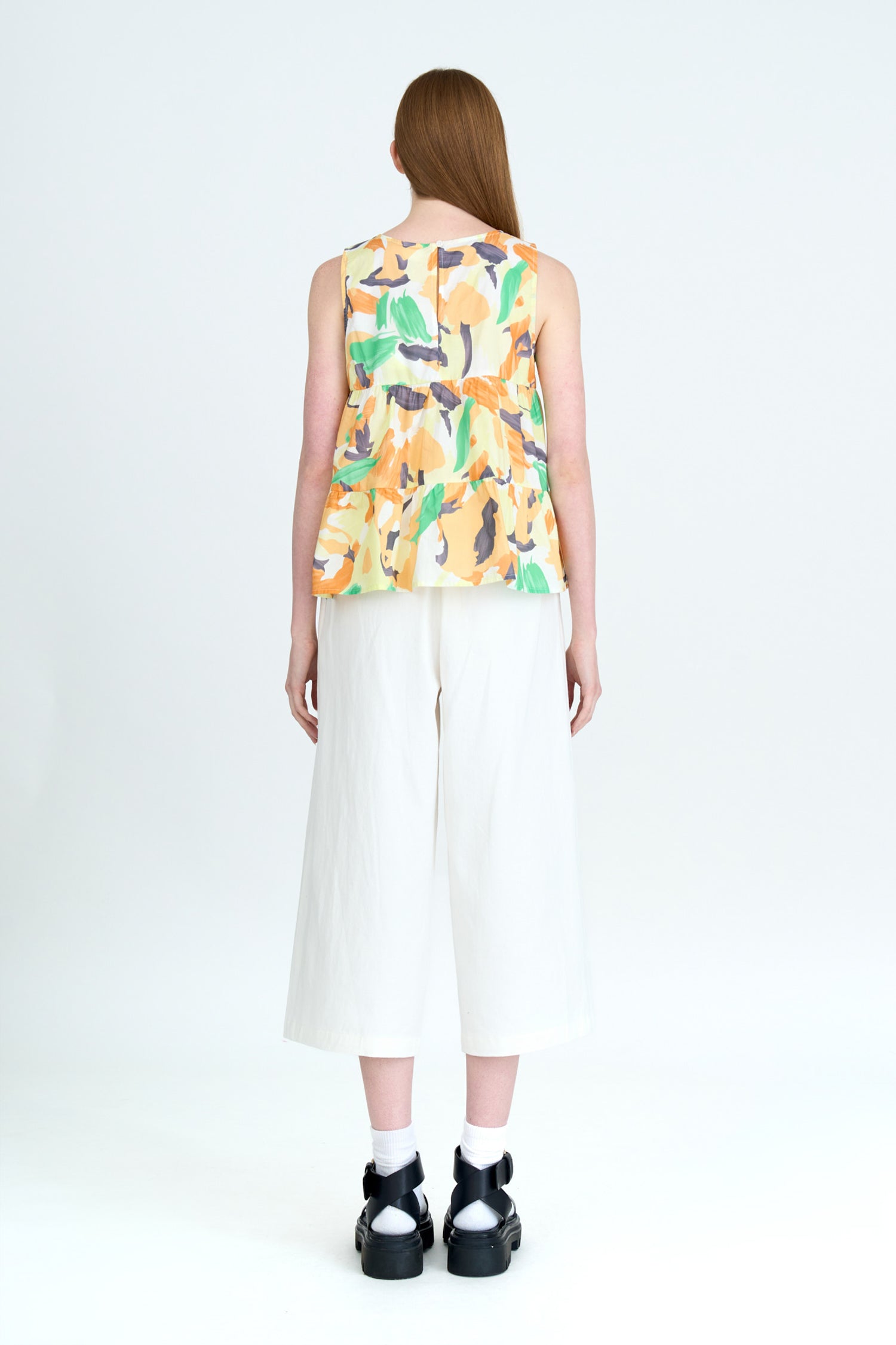 Floral Tiered Sleeveless Blouse - Floral Canary