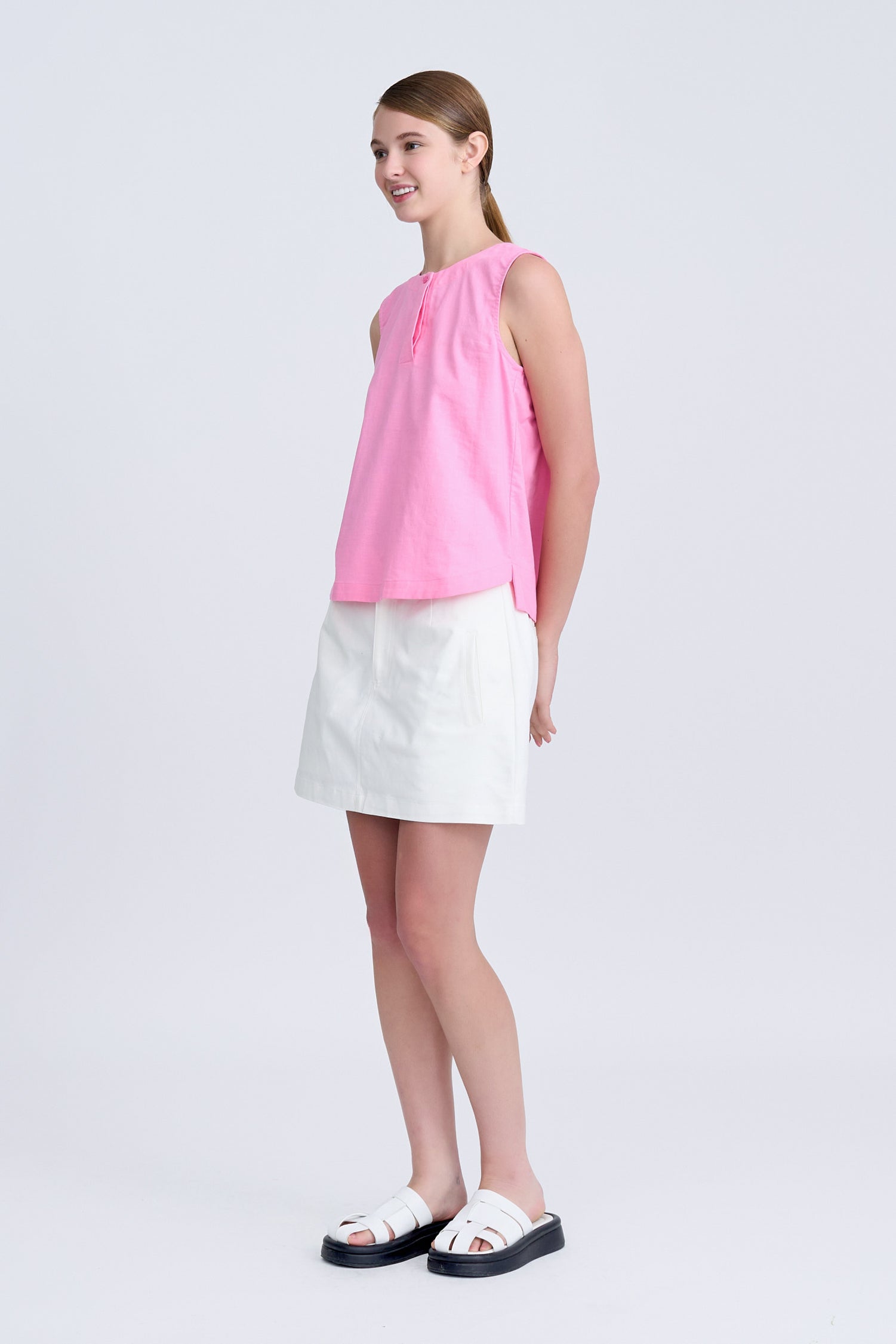 Half Placket Sleeveless Blouse - Pink