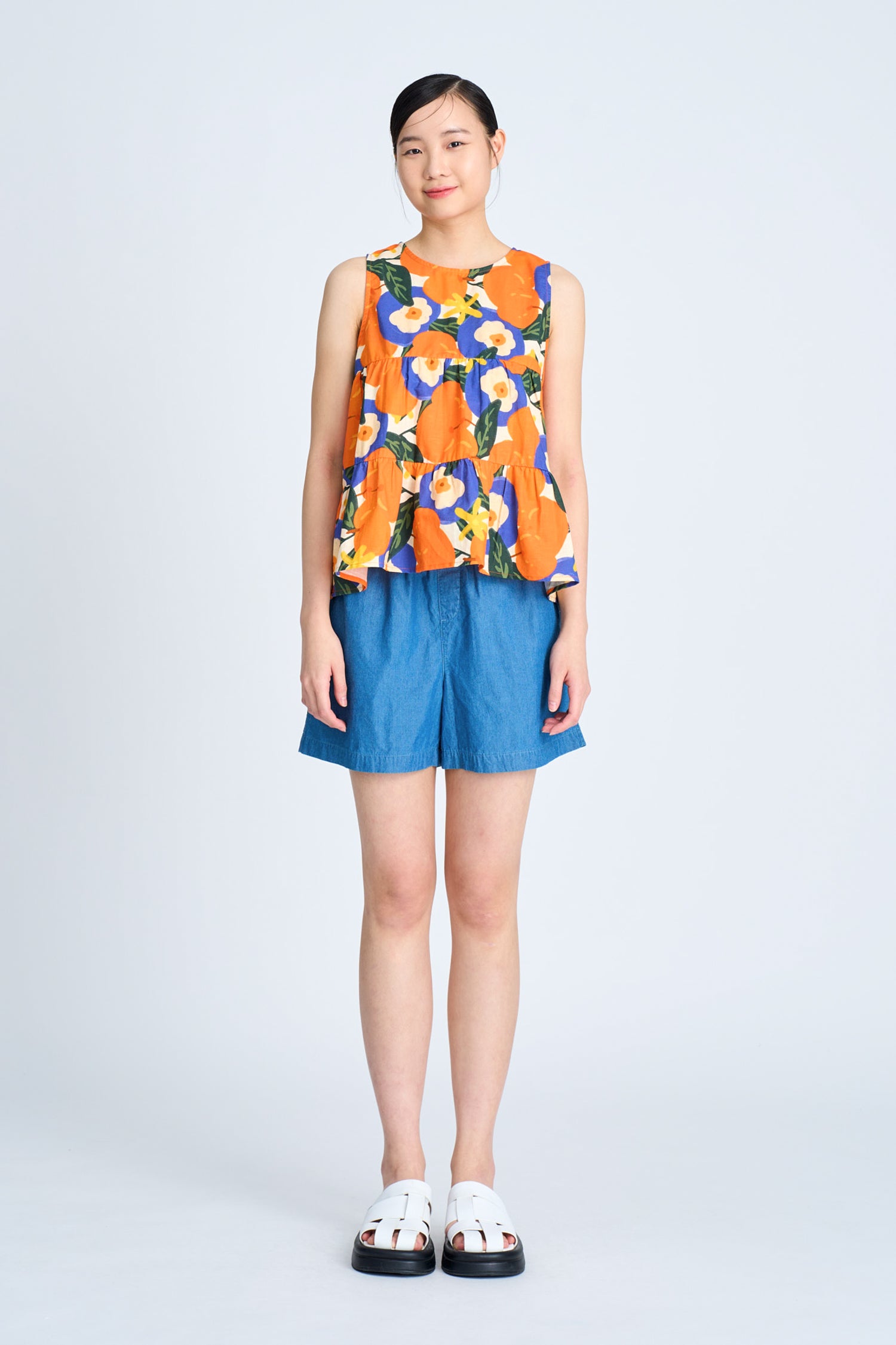 Floral Sleeveless Tier Top - Floral Tangerine