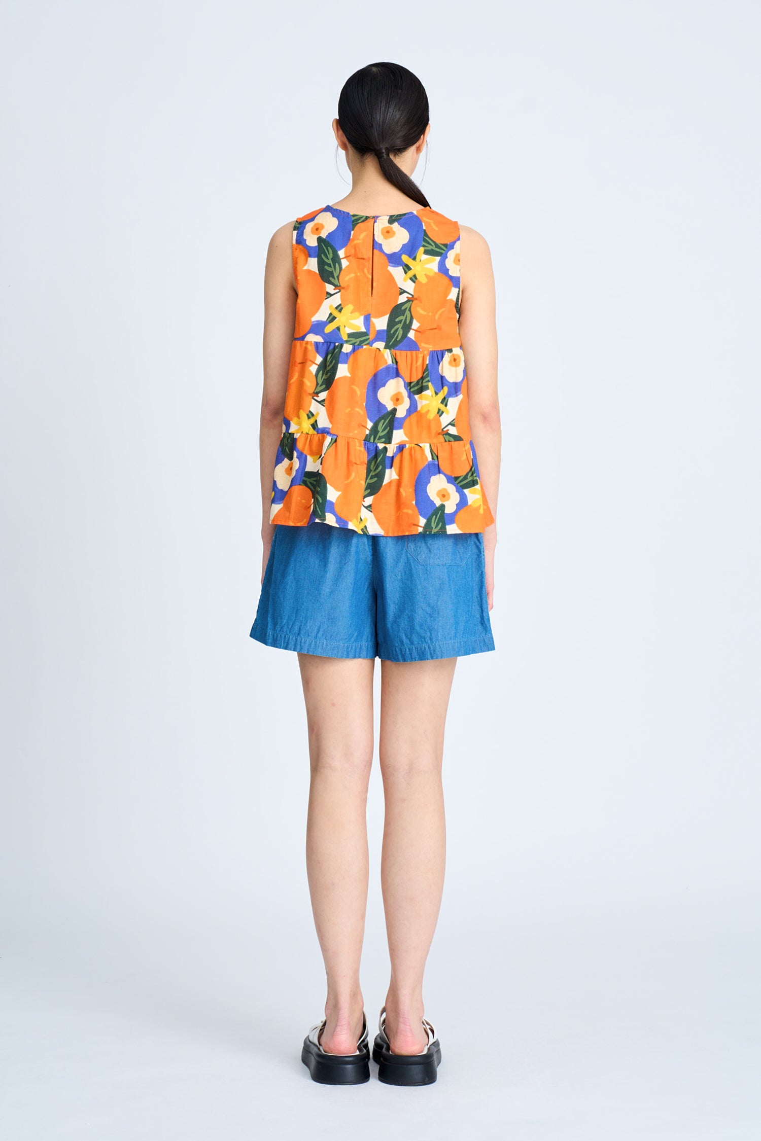 Floral Sleeveless Tier Top - Floral Tangerine