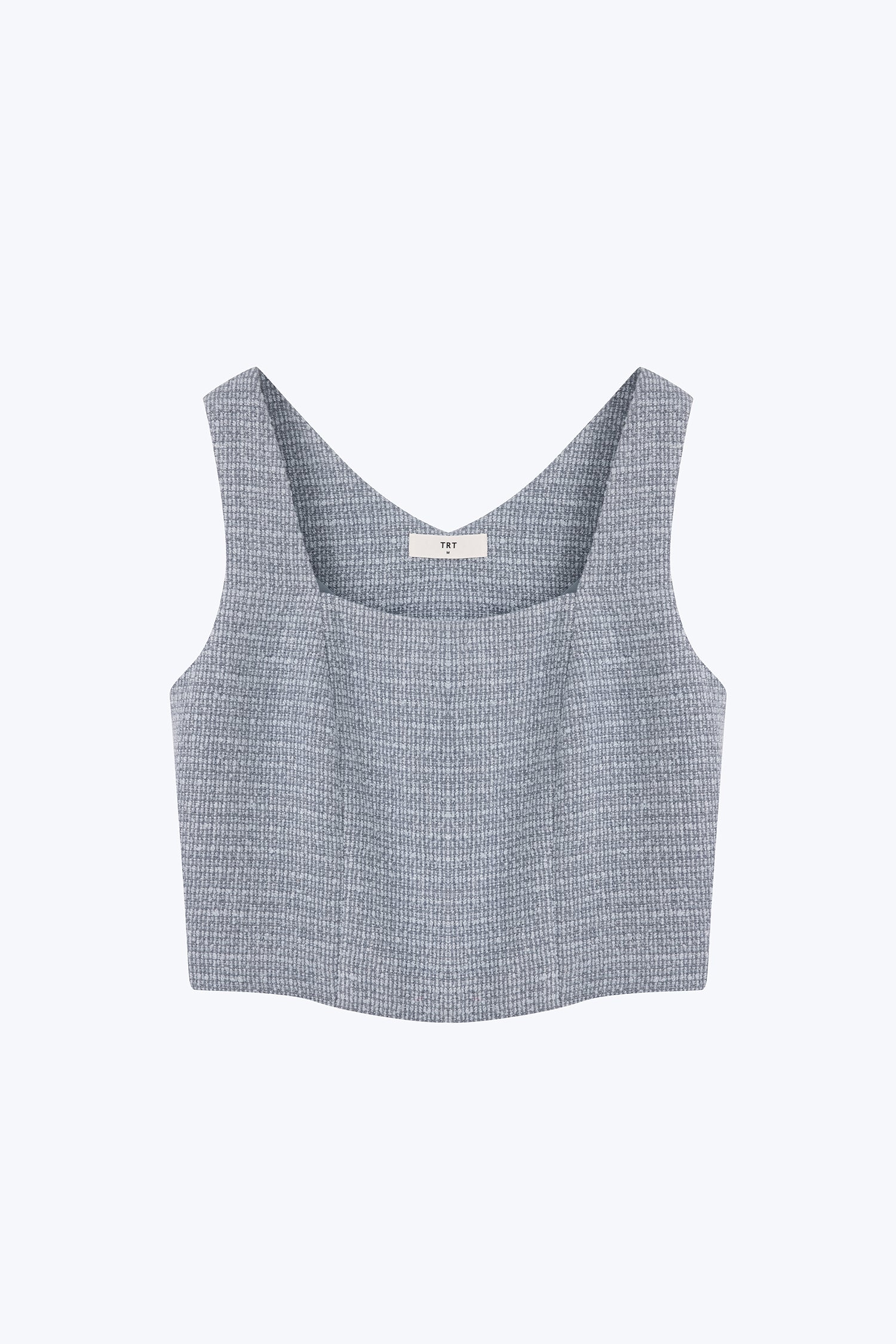 Tweed Square Neck Top - Dusty Blue