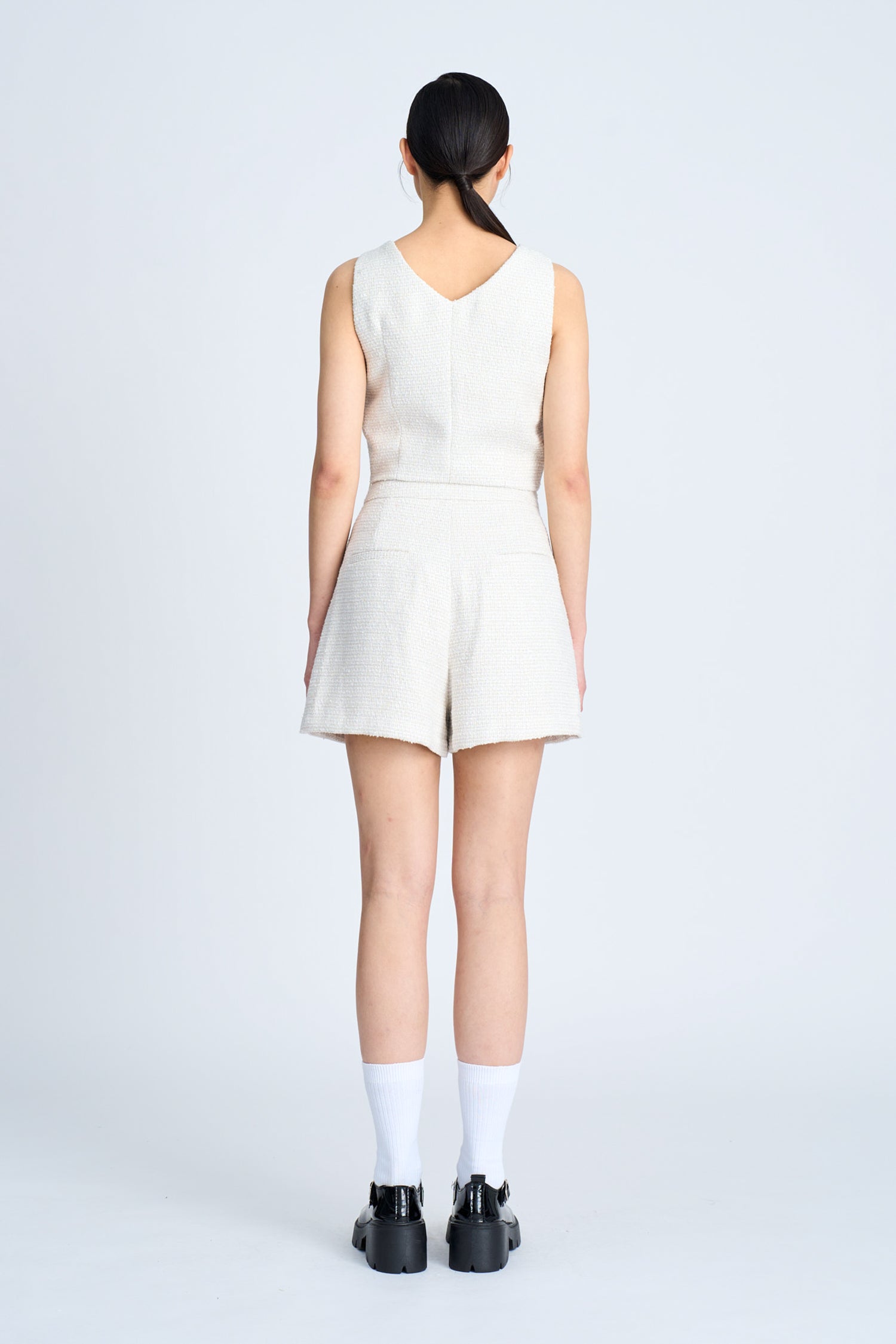 Tweed Square Neck Top - Sand