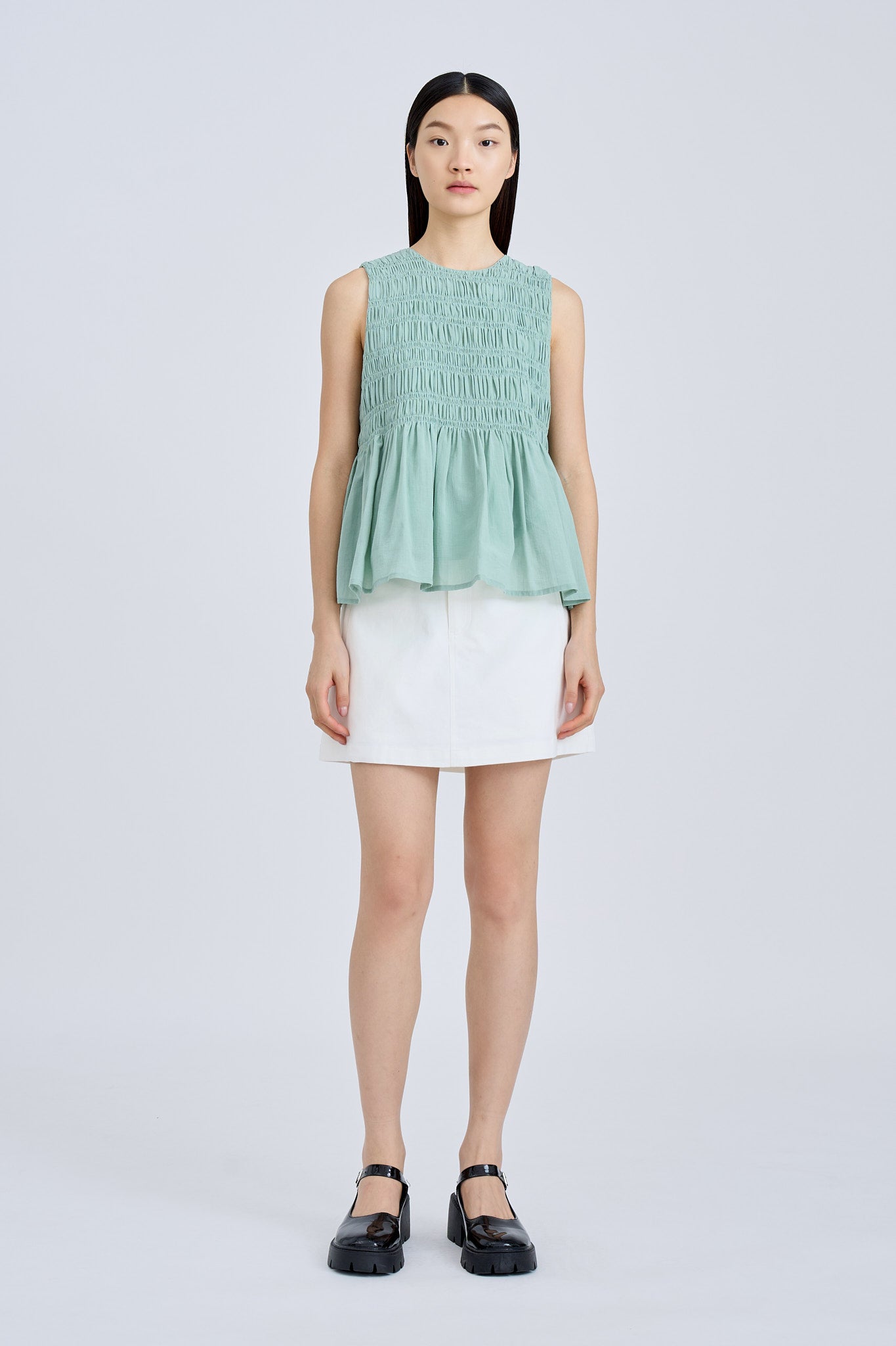 Sleeveless Smocked Top - Ice Green