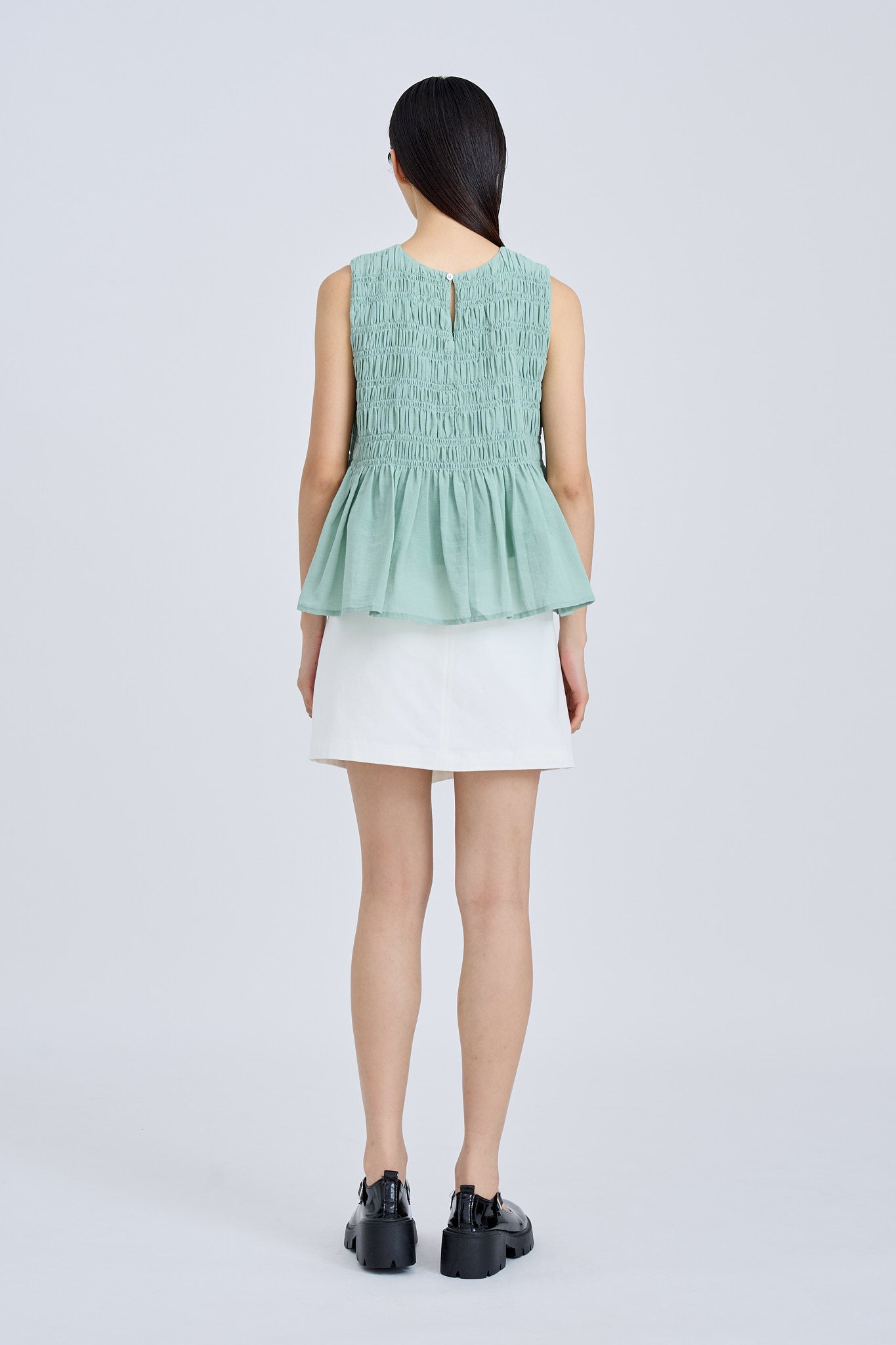 Sleeveless Smocked Top - Ice Green