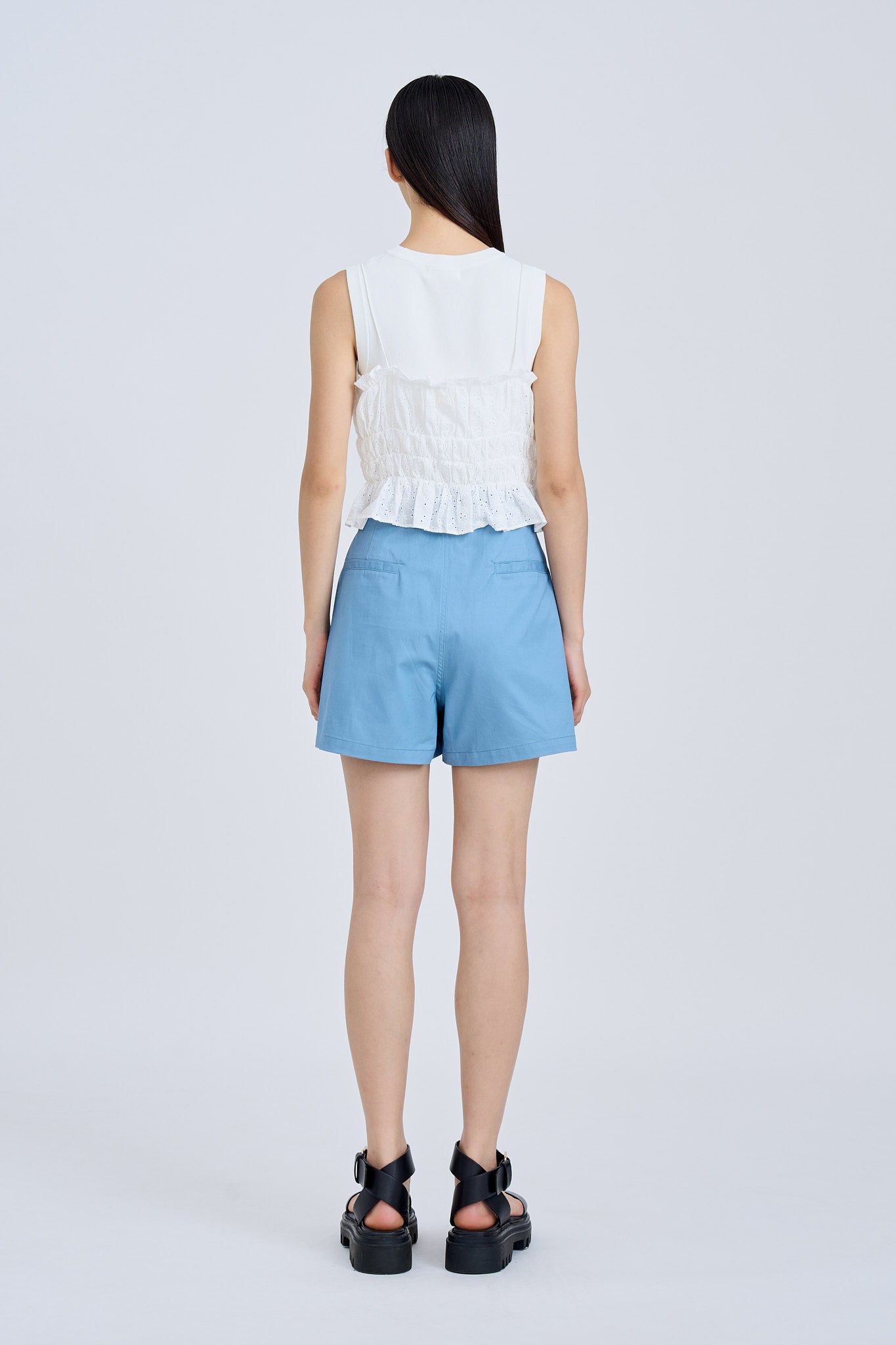 Ruffle Elasticised Ruched Top - Cream