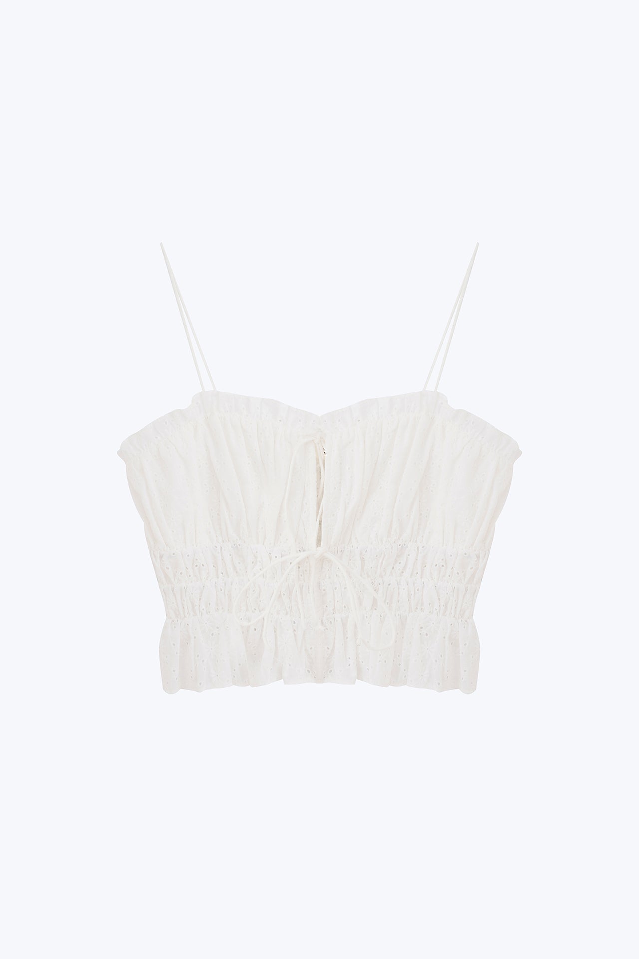 Ruffle Elasticised Ruched Top - Cream