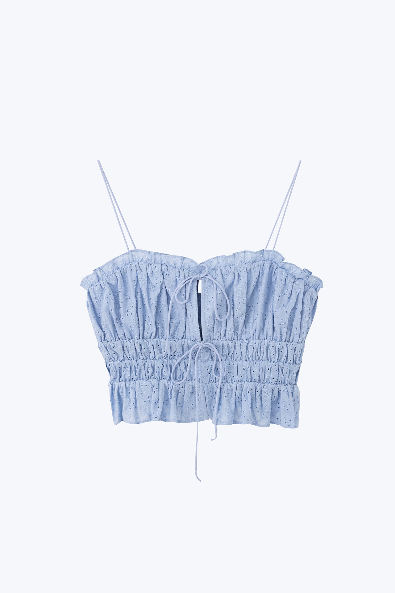 Ruffle Elasticised Ruched Top - Sky Blue