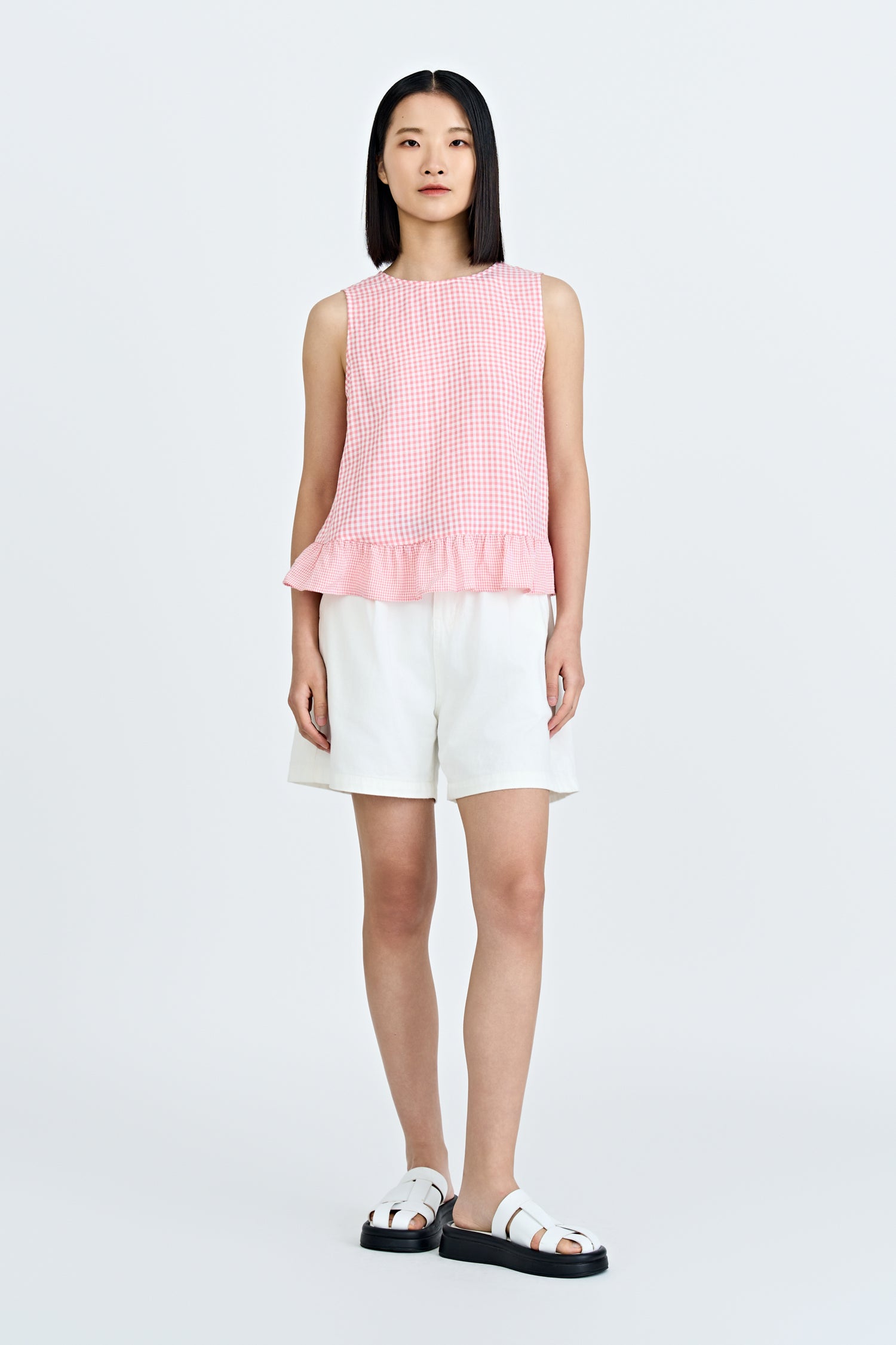 Checkered Sleeveless Blouse - Checkered Blush