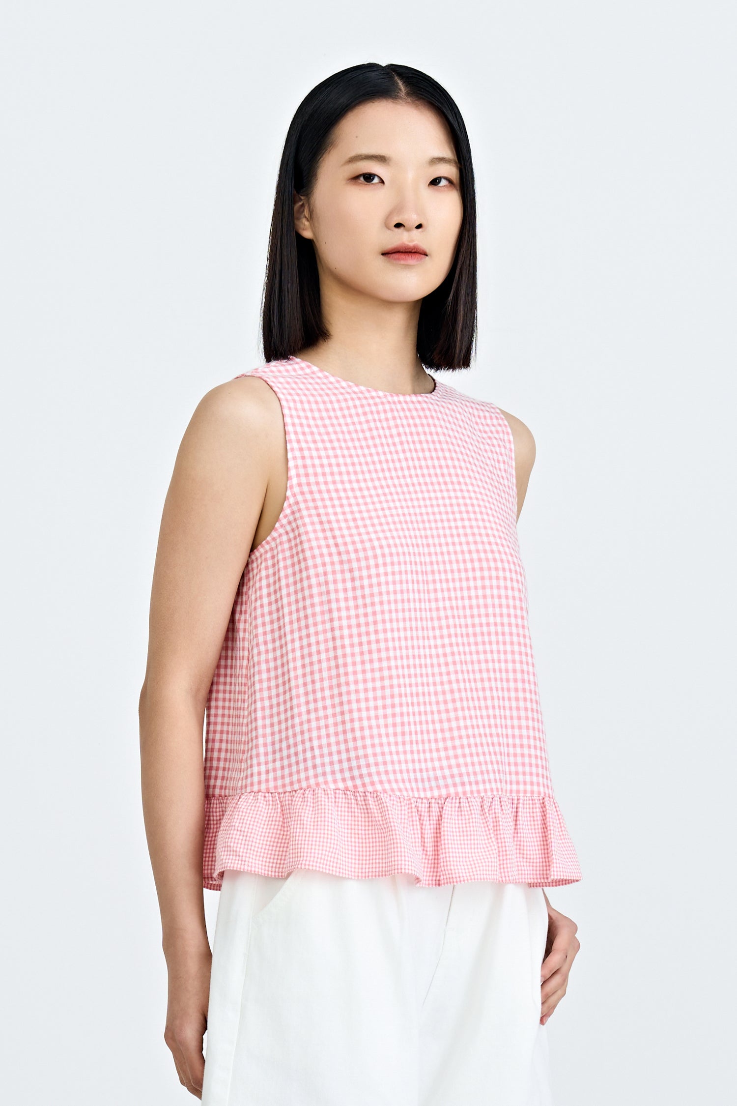 Checkered Sleeveless Blouse - Checkered Blush