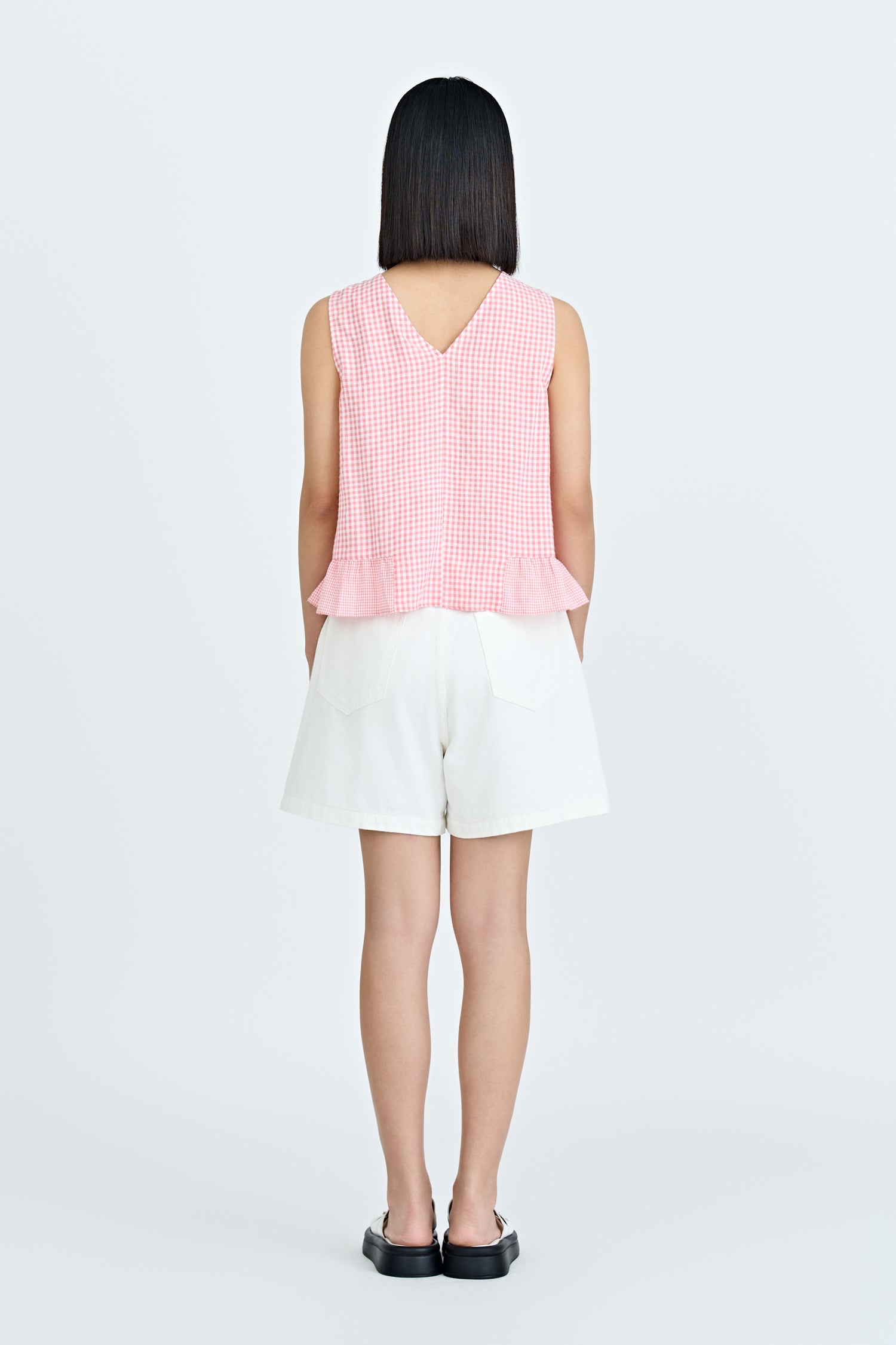 Checkered Sleeveless Blouse - Checkered Blush