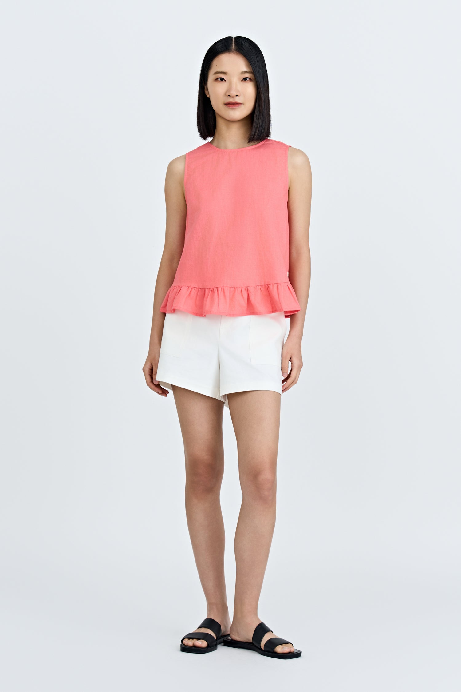 Ruffle Hem Sleeveless Blouse - Coral