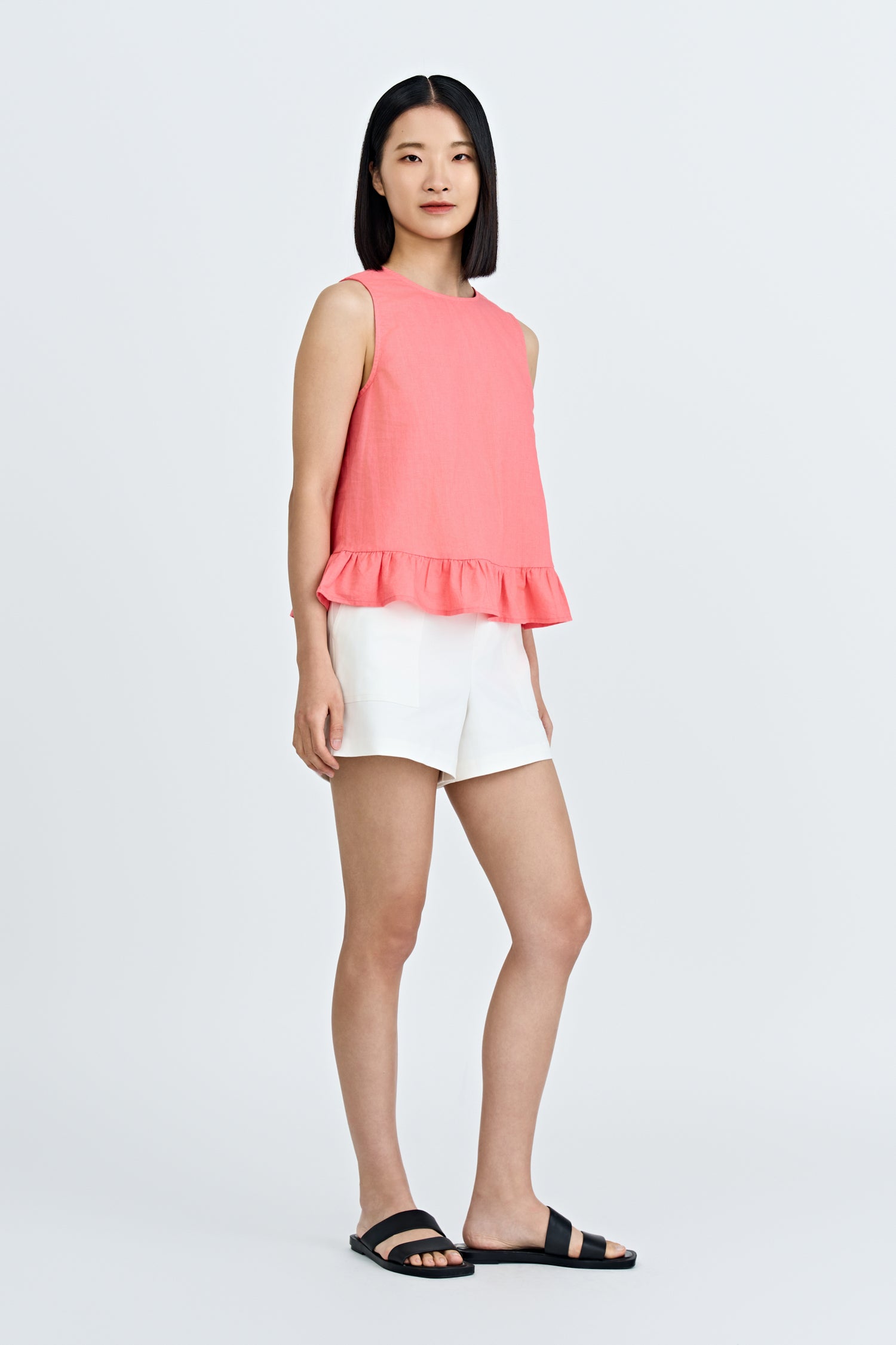 Ruffle Hem Sleeveless Blouse - Coral