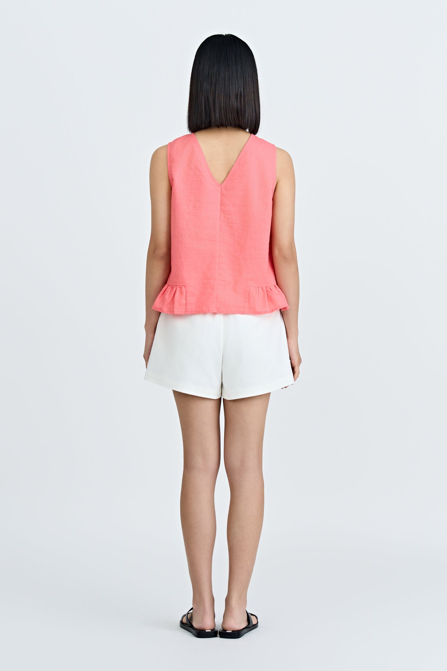 Ruffle Hem Sleeveless Blouse - Coral