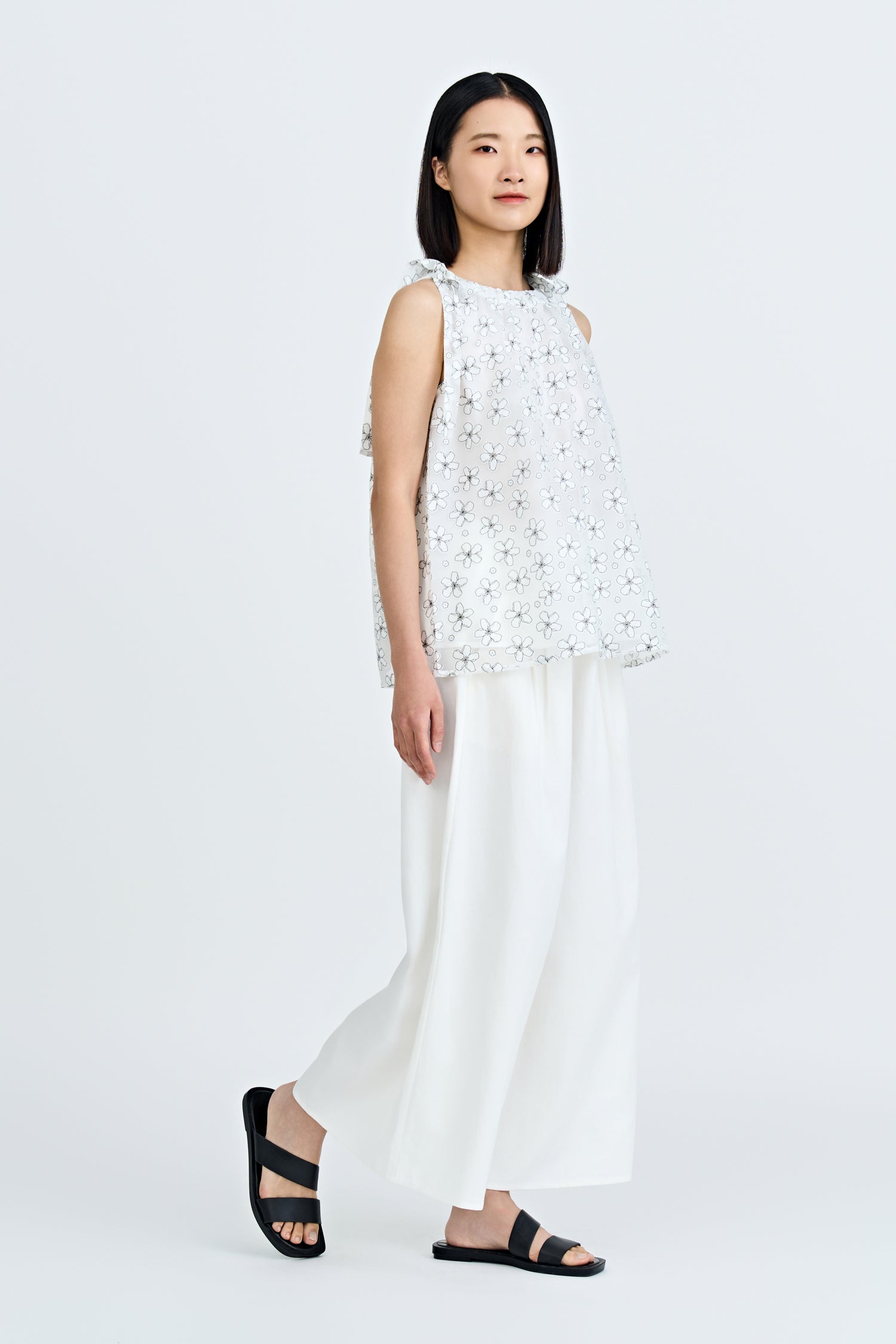 Floral Bow Tie Top - Cream