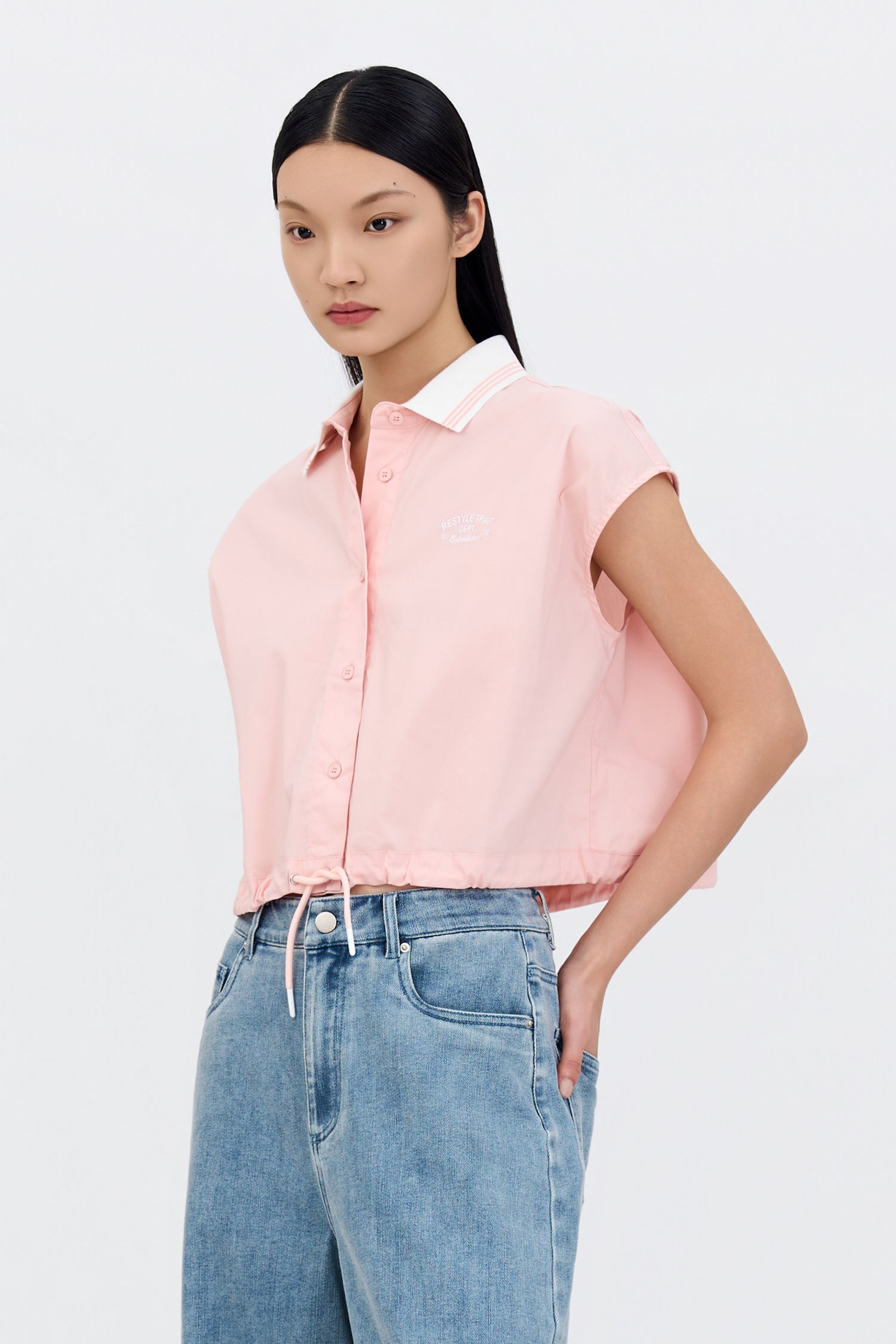Contrast Collar Blouse - Blush