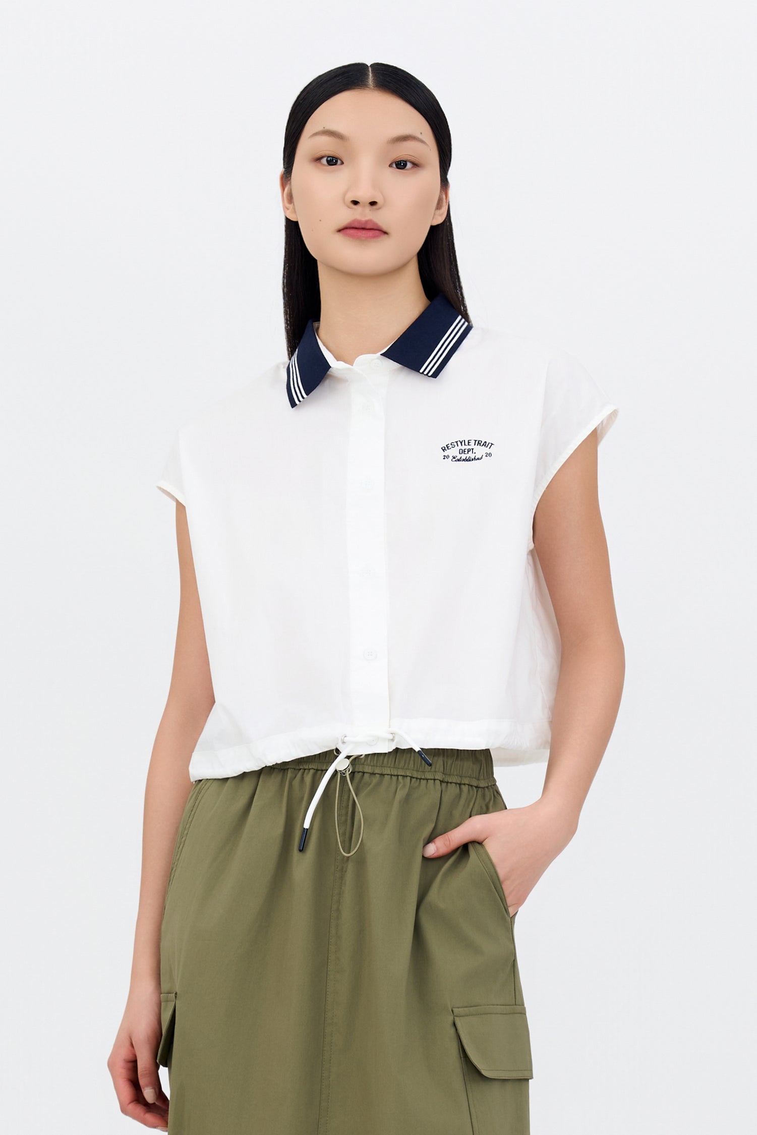 Contrast Collar Blouse - Cream