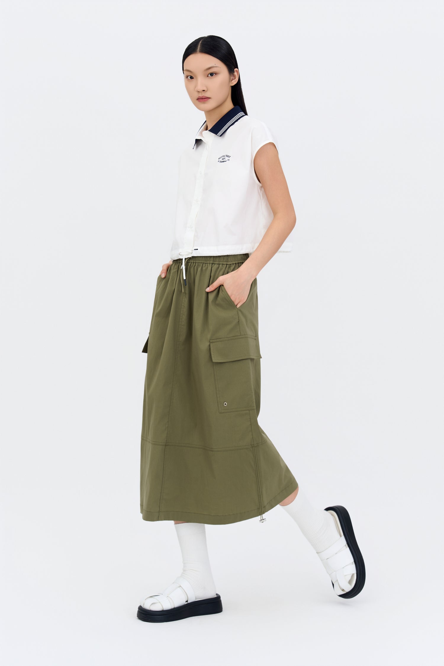 Contrast Collar Blouse - Cream